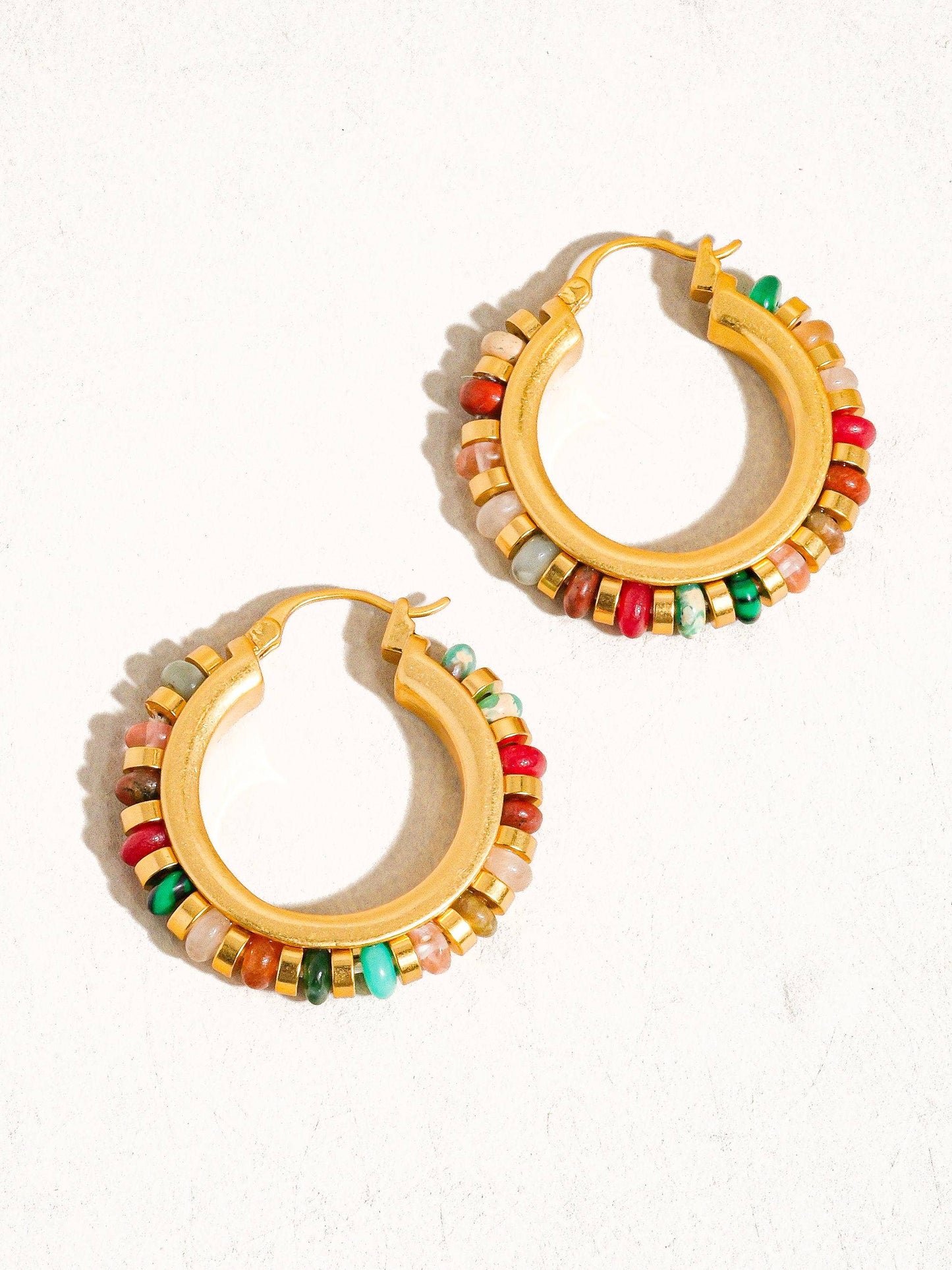 Flânerie by MAIQ - Capri 18K Gold Color Beaded Resort Hoop Earring: Multi-Colored