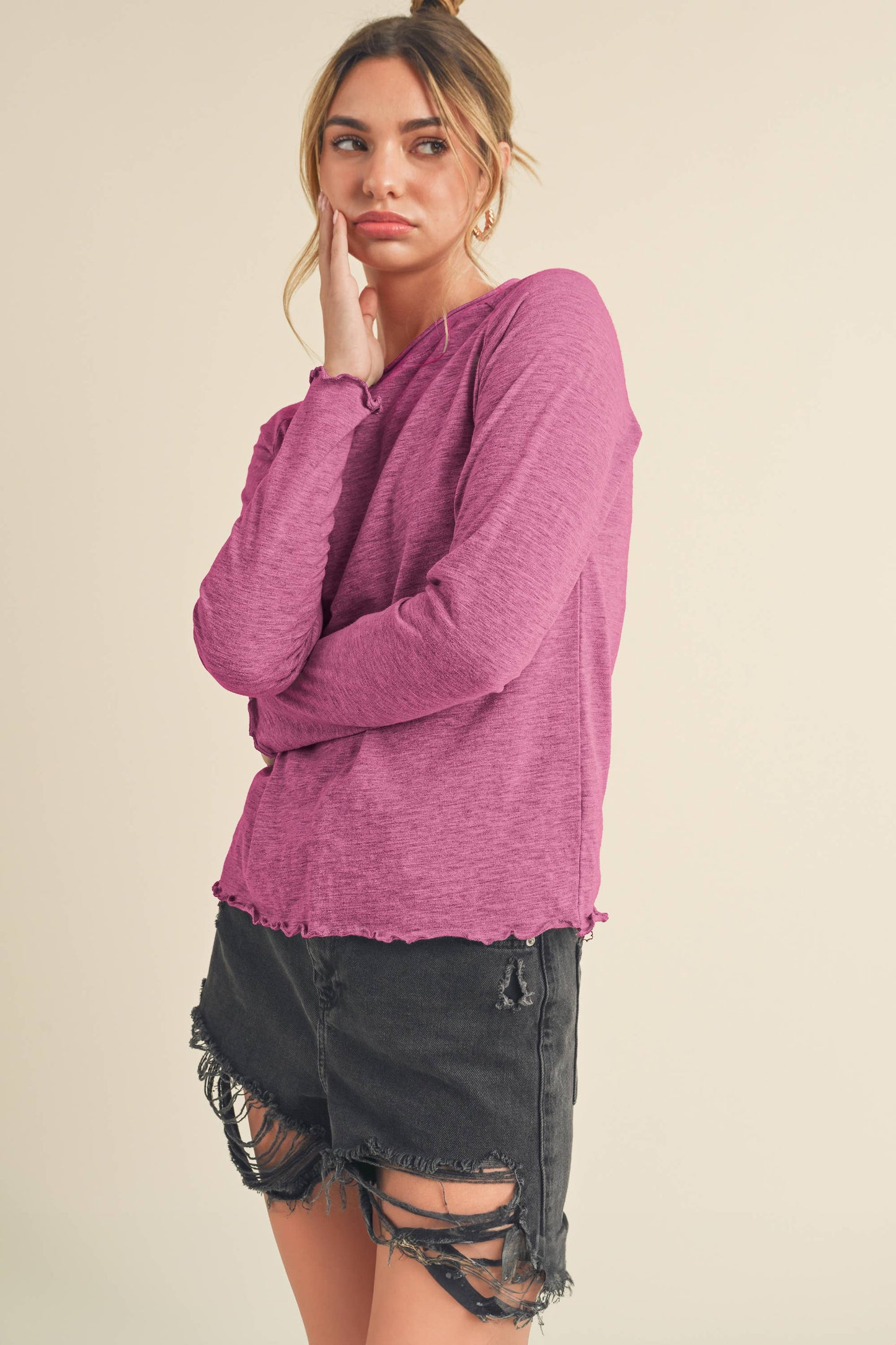 AEMI + CO - 8288DN Gwen Baby Long Sleeve Top: Black / Contemporary