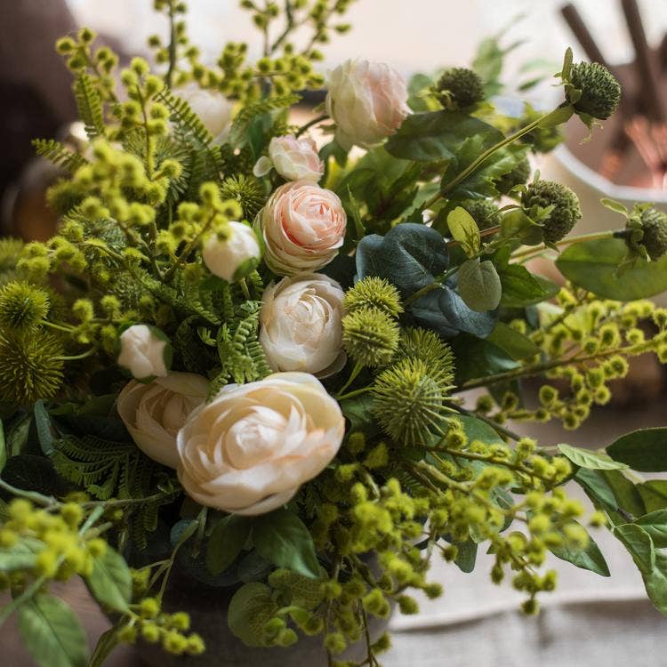 Rustic Reach - Artificial Flower Bouquet Greenery White Rose Bouquet 13" Ta