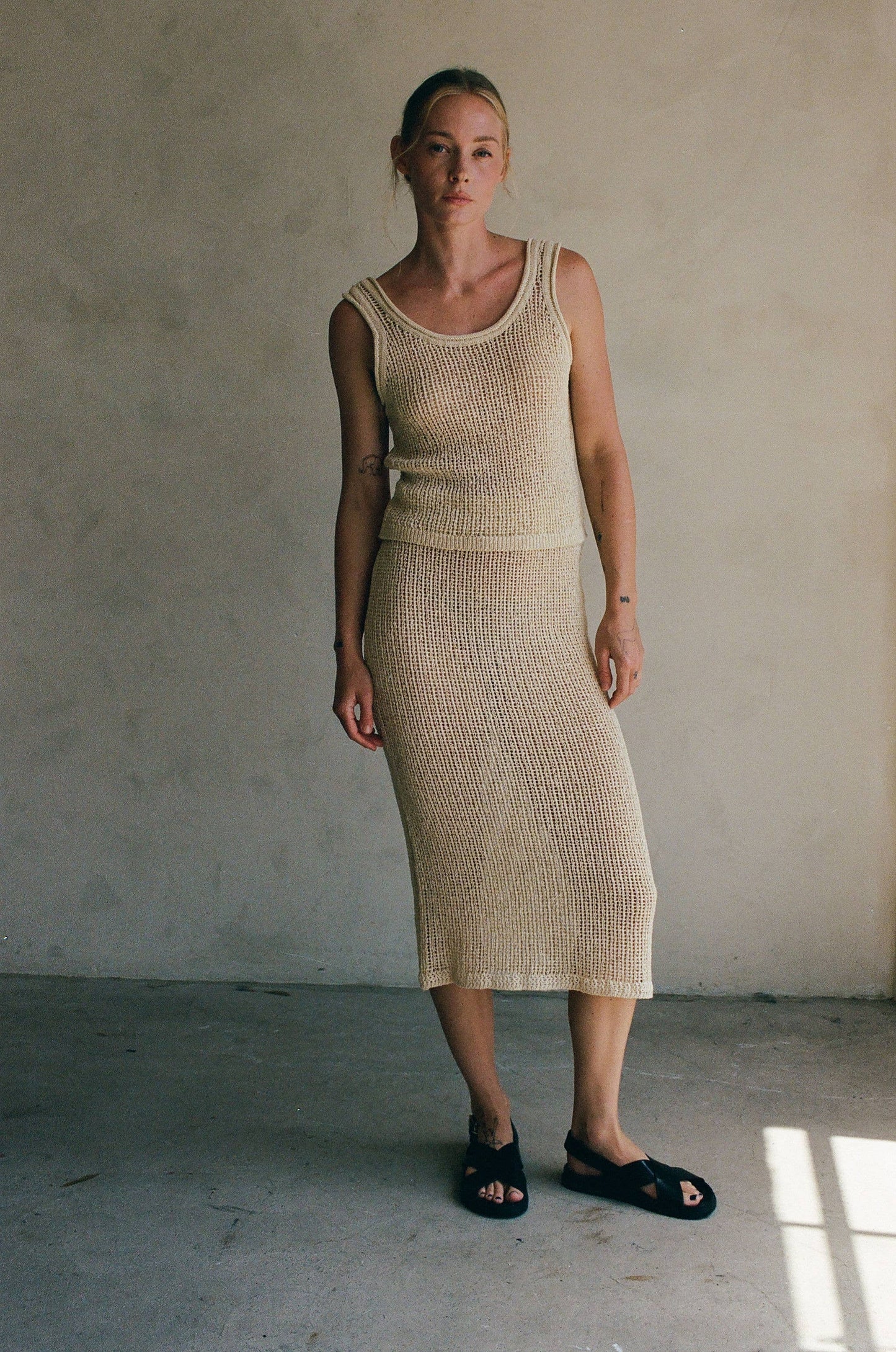 AW1032 | Knit Polyester Cotton Sweater Ribbed Tank: Natural