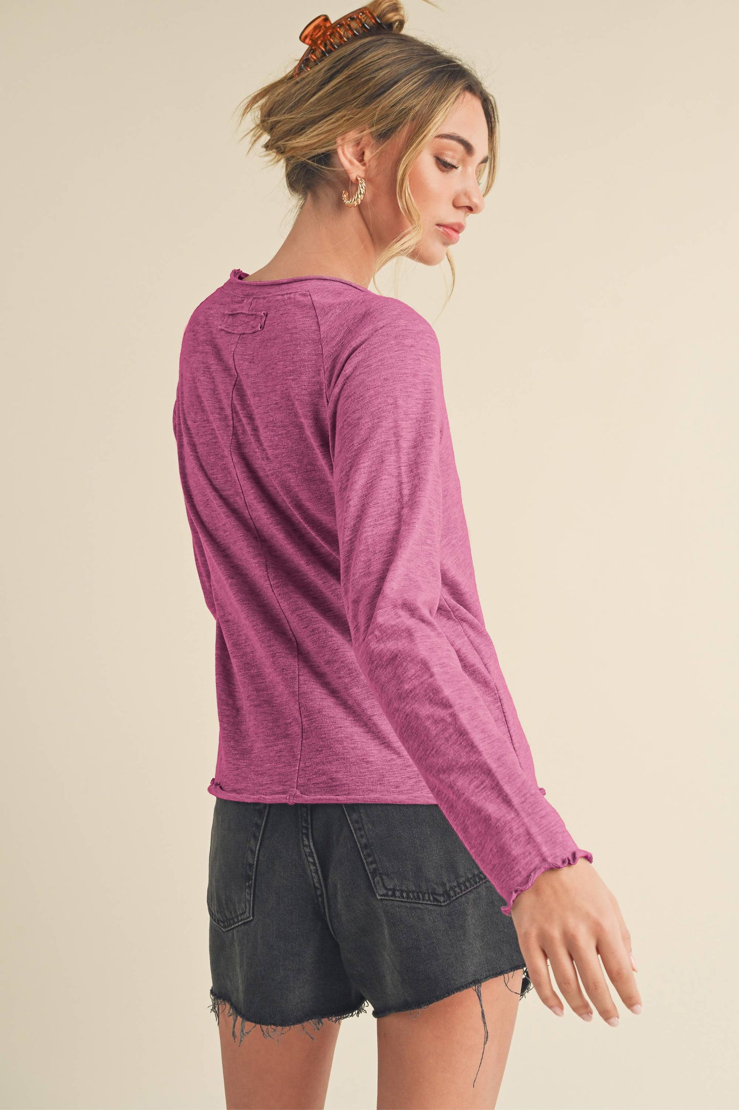 AEMI + CO - 8288DN Gwen Baby Long Sleeve Top: Black / Contemporary