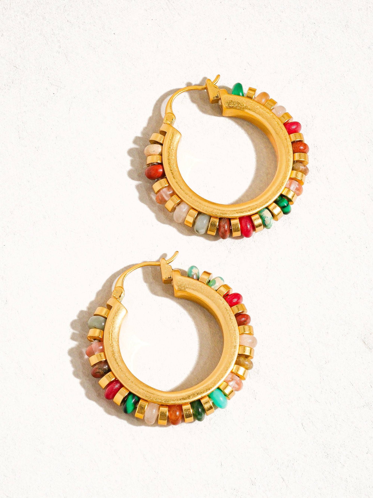 Flânerie by MAIQ - Capri 18K Gold Color Beaded Resort Hoop Earring: Multi-Colored