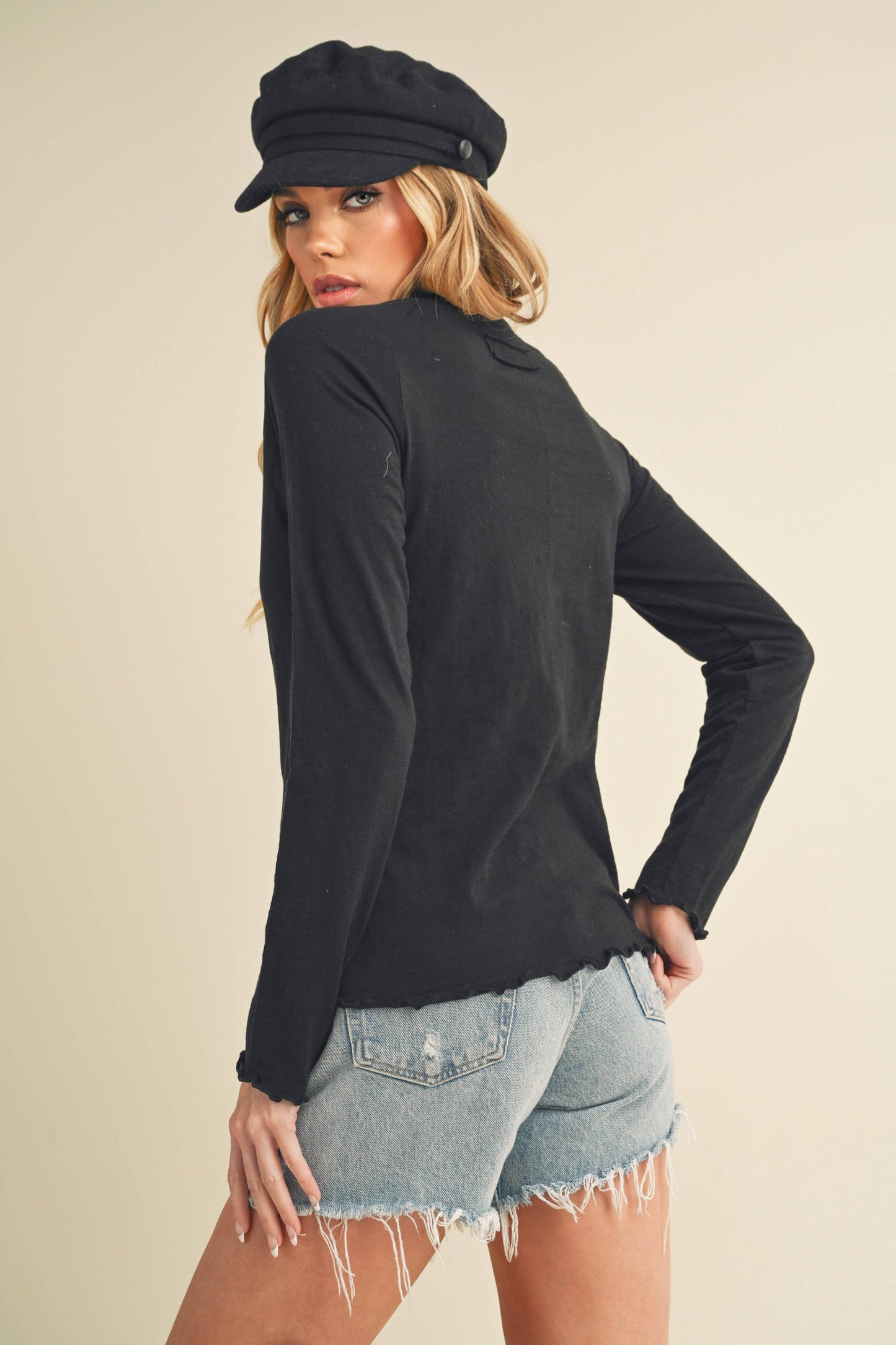 AEMI + CO - 8288DN Gwen Baby Long Sleeve Top: Black / Contemporary