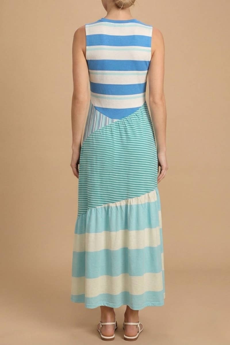 Mixed Stripe Maxi Dress: Sky Blue Multi
