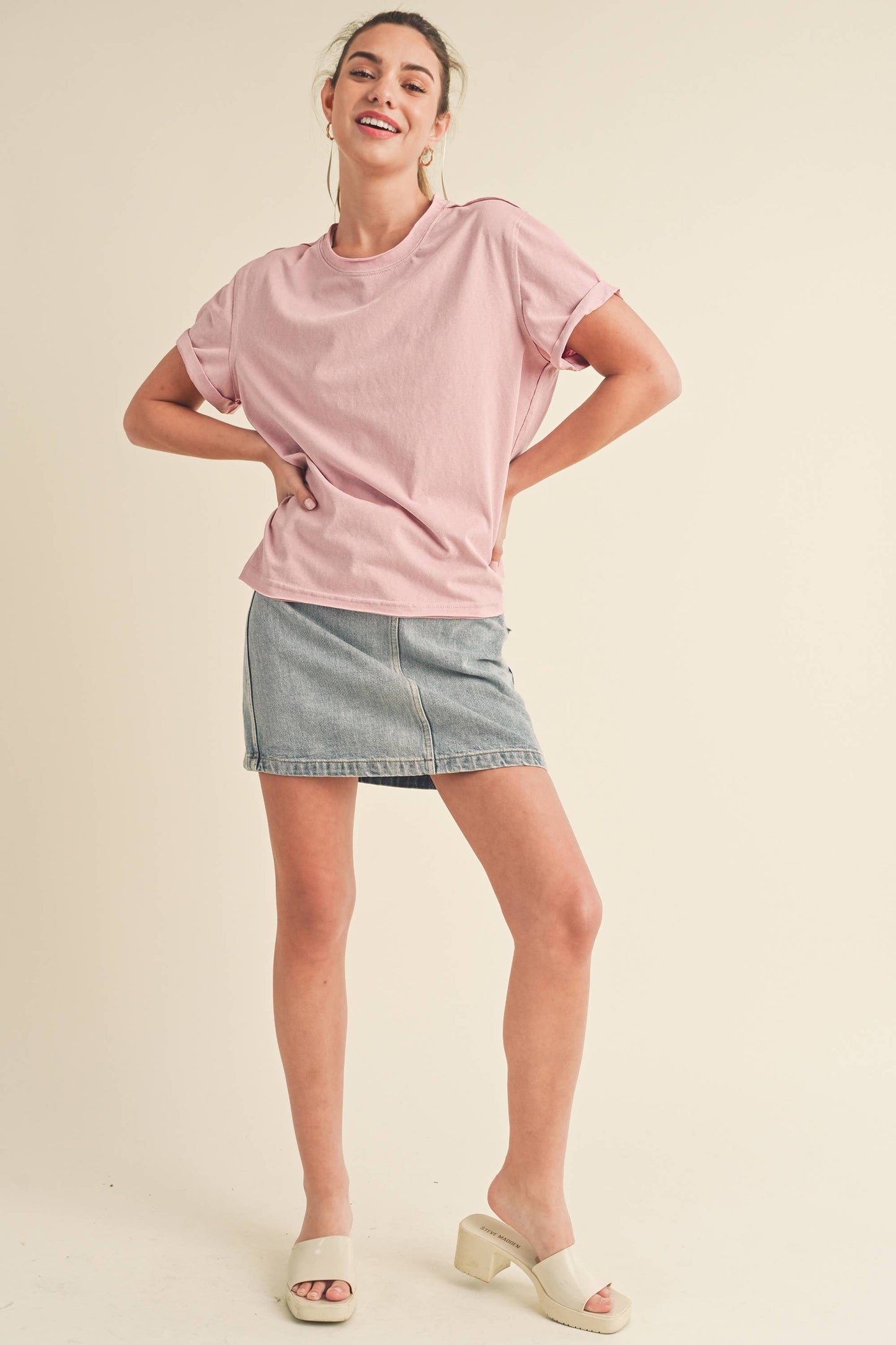 AEMI + CO - 8314DN Mali Baby Tee Short Sleeve Top: Heather Gray / Contemporary