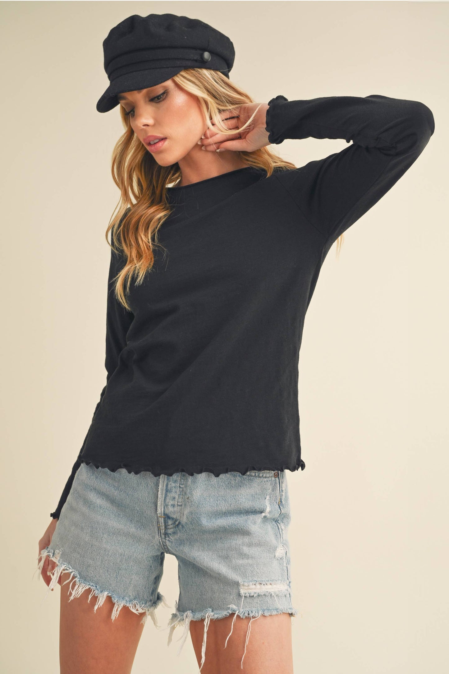 AEMI + CO - 8288DN Gwen Baby Long Sleeve Top: Black / Contemporary