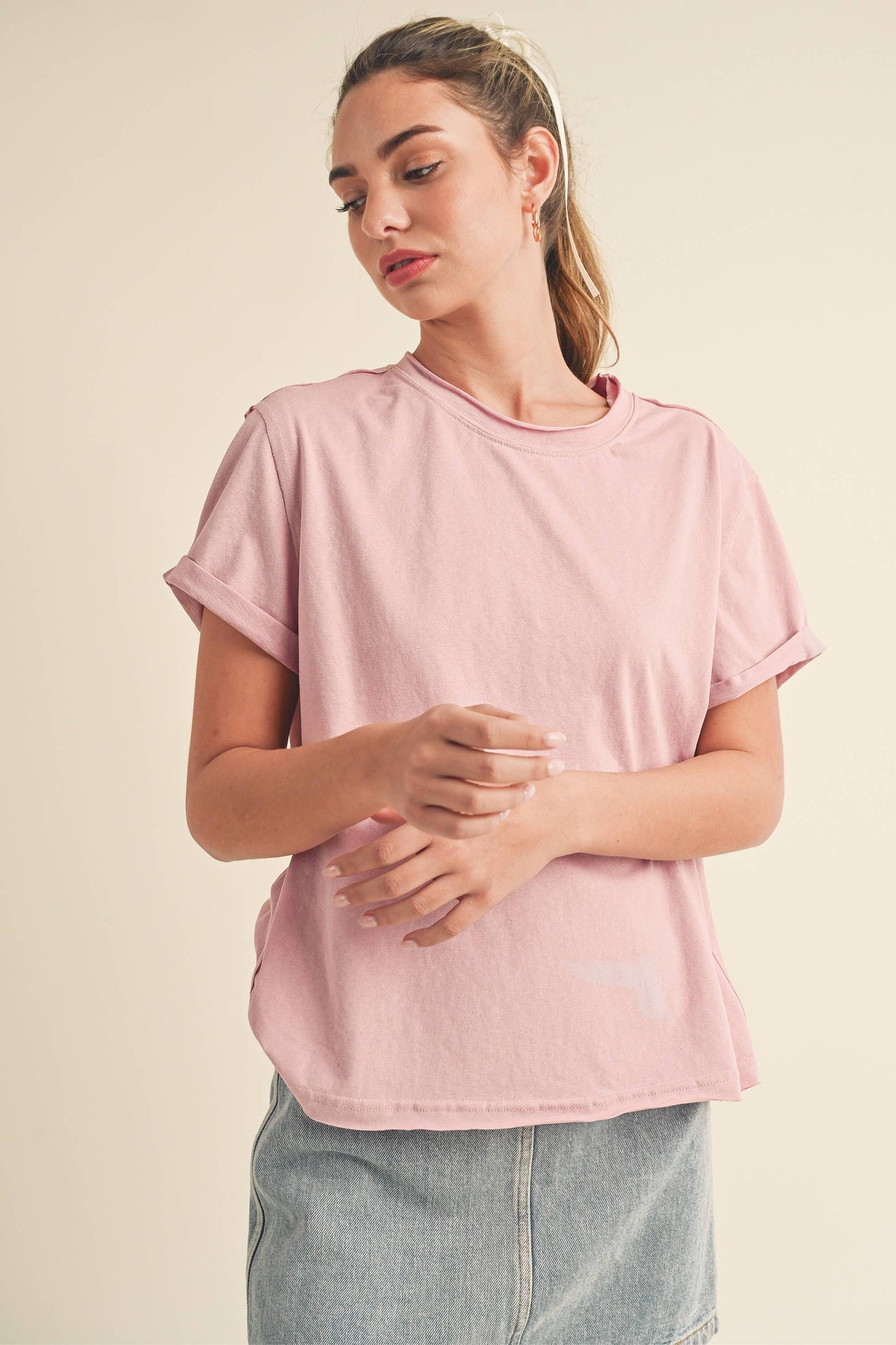 AEMI + CO - 8314DN Mali Baby Tee Short Sleeve Top: Heather Gray / Contemporary