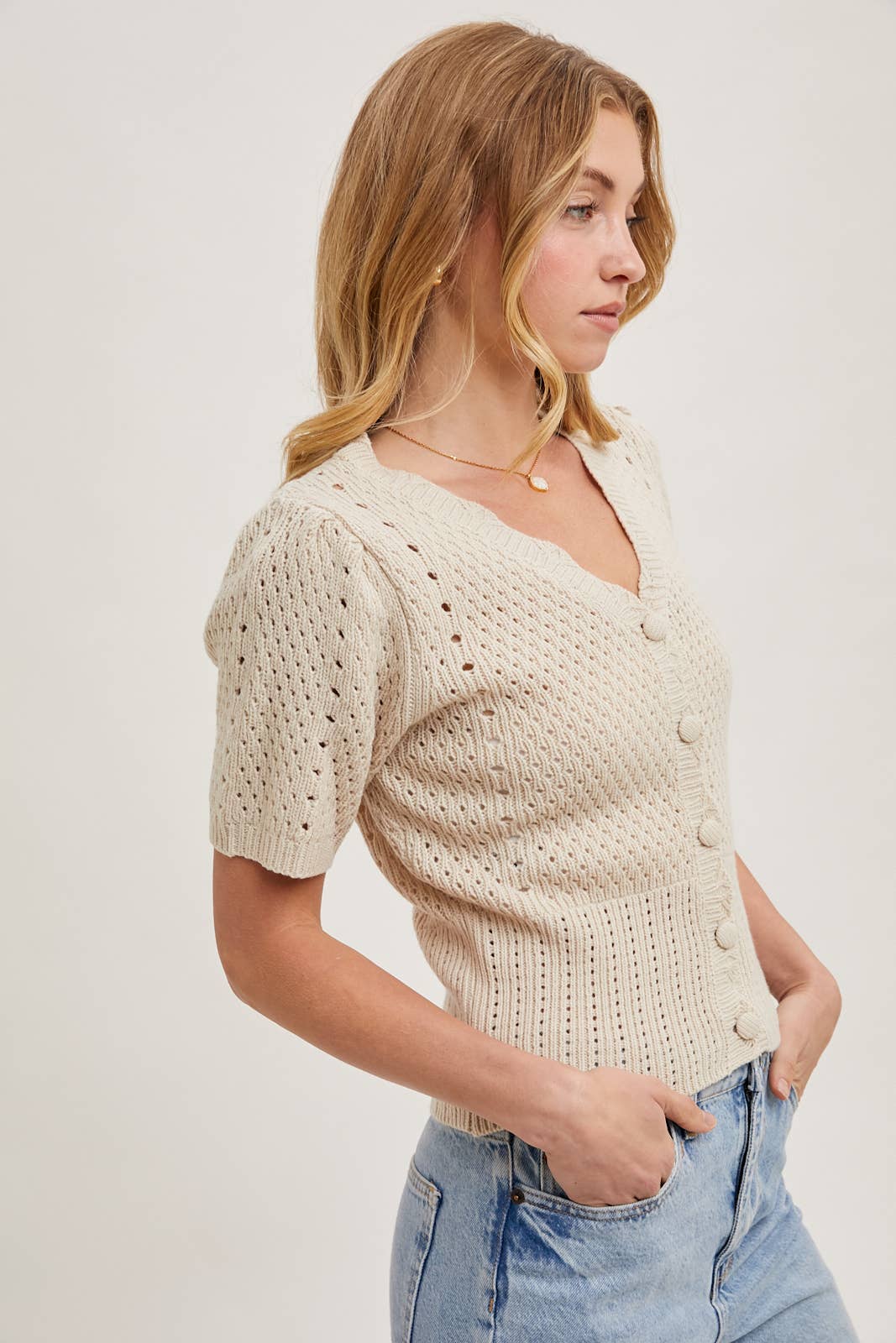 Bluivy - BUTTON DOWN SHORT SLEEVE KNIT CARDIGAN: KELLY GREEN