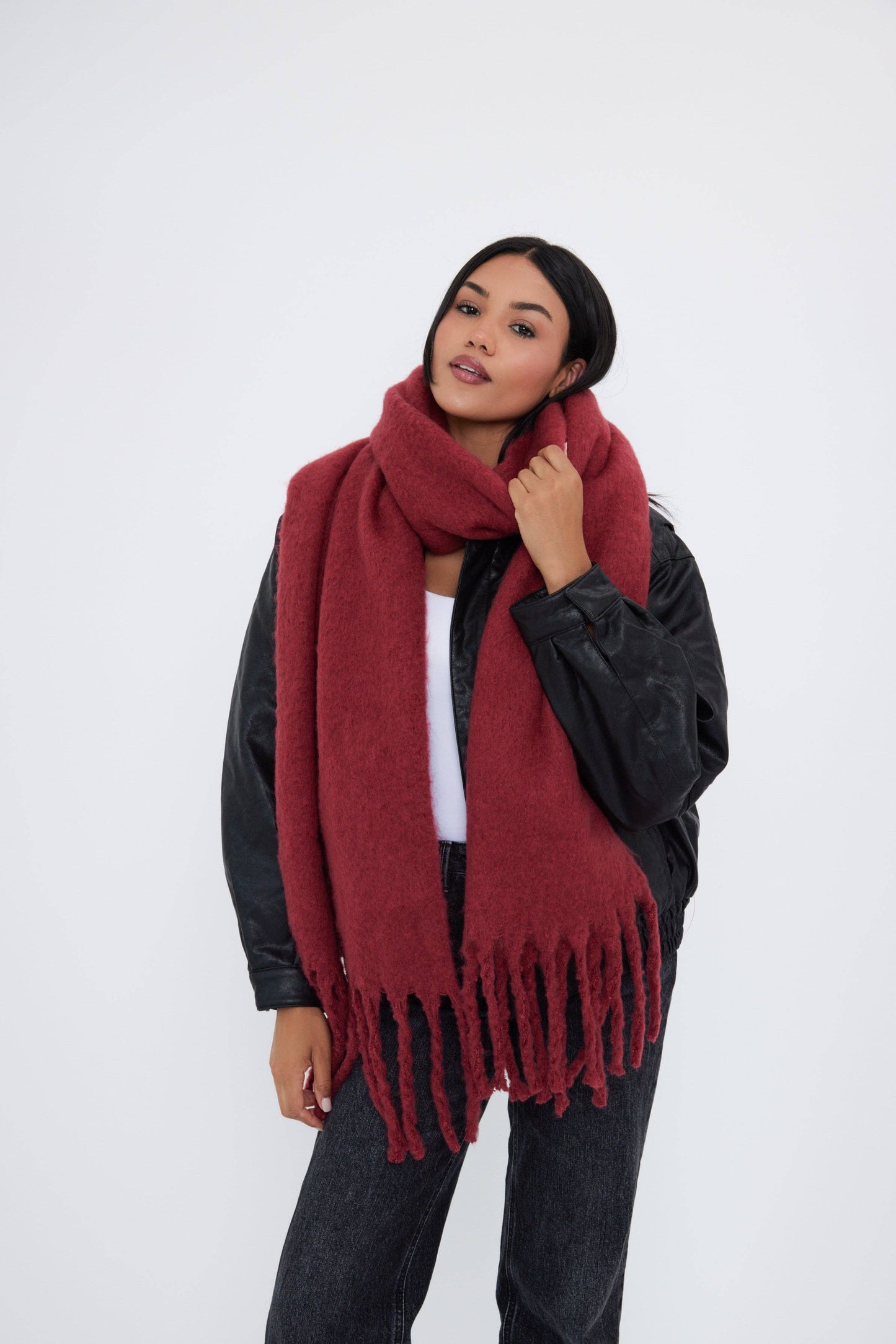 My Accessories London - Women's Oversized Soft Chunky Blanket Scarf in Burgundy Red: Cranberry Red