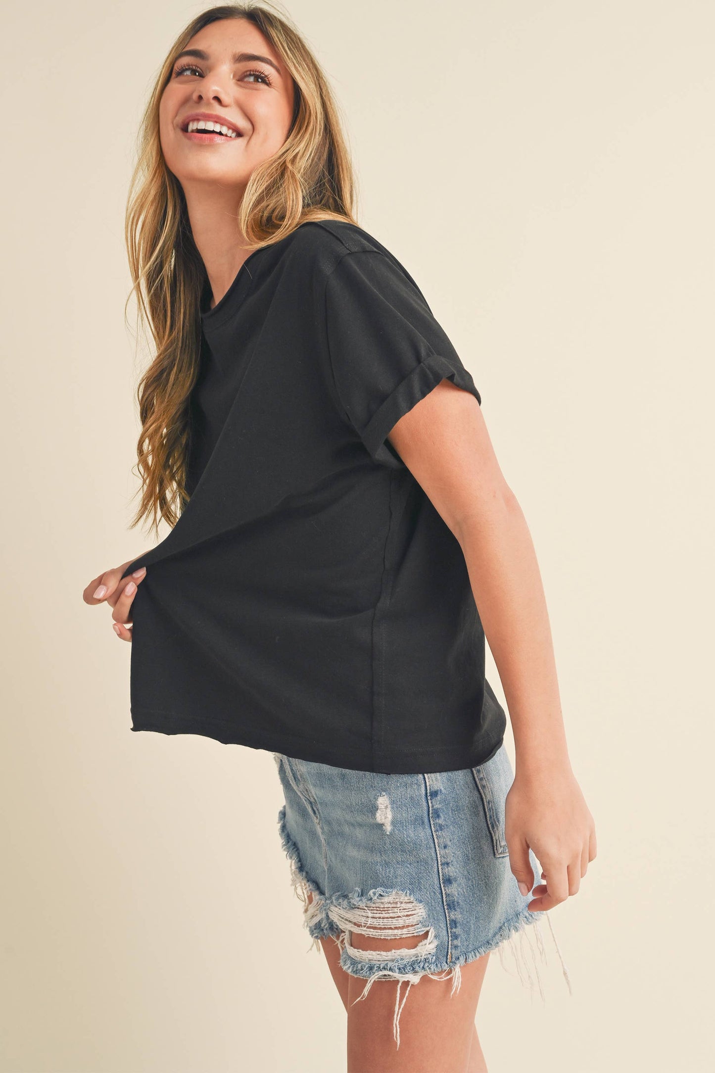 AEMI + CO - 8314DN Mali Baby Tee Short Sleeve Top: Heather Gray / Contemporary
