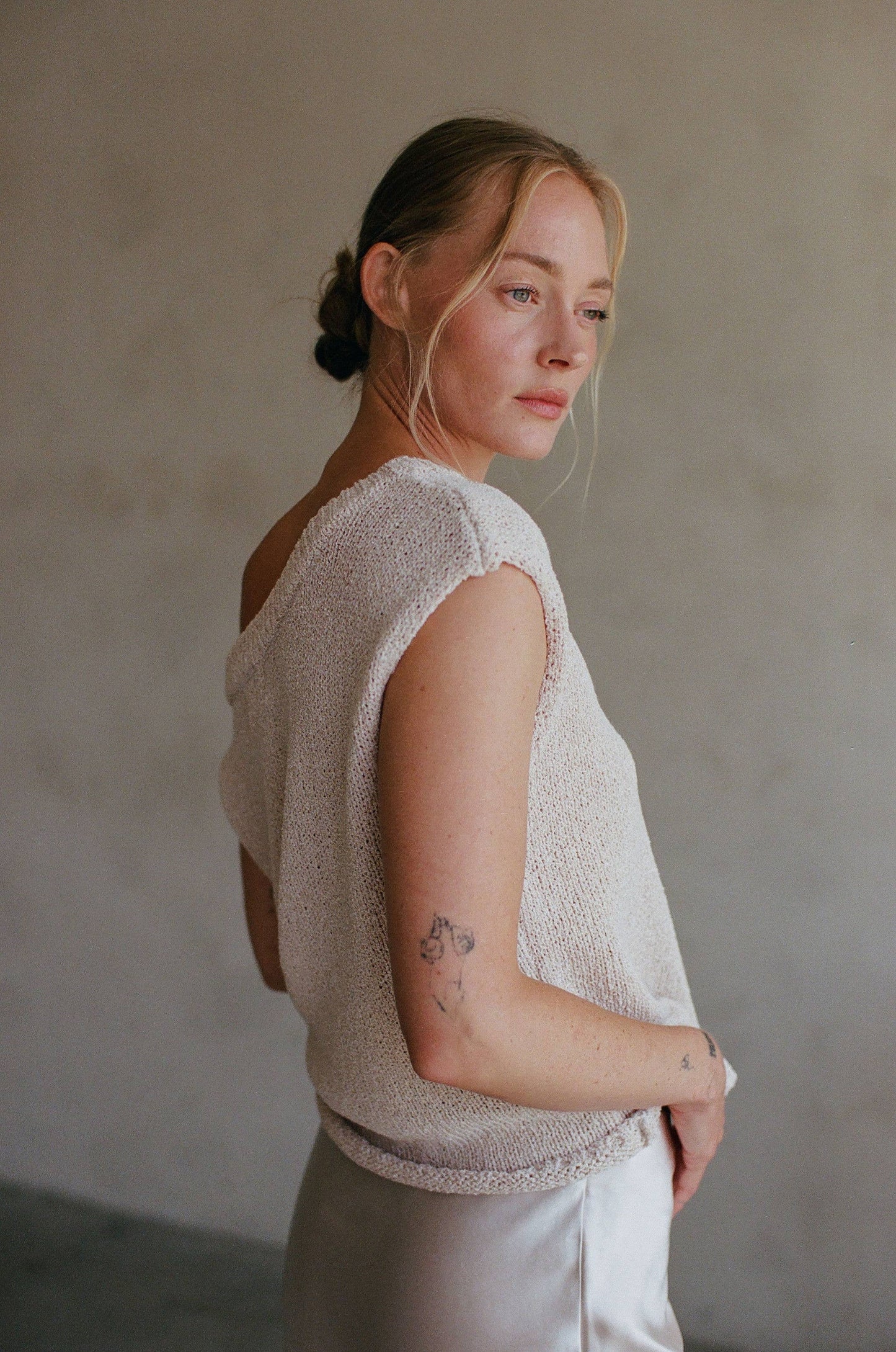 By Together - AW1051 | Knit Sweater One Side Off The Shoulder Top: Oatmeal
