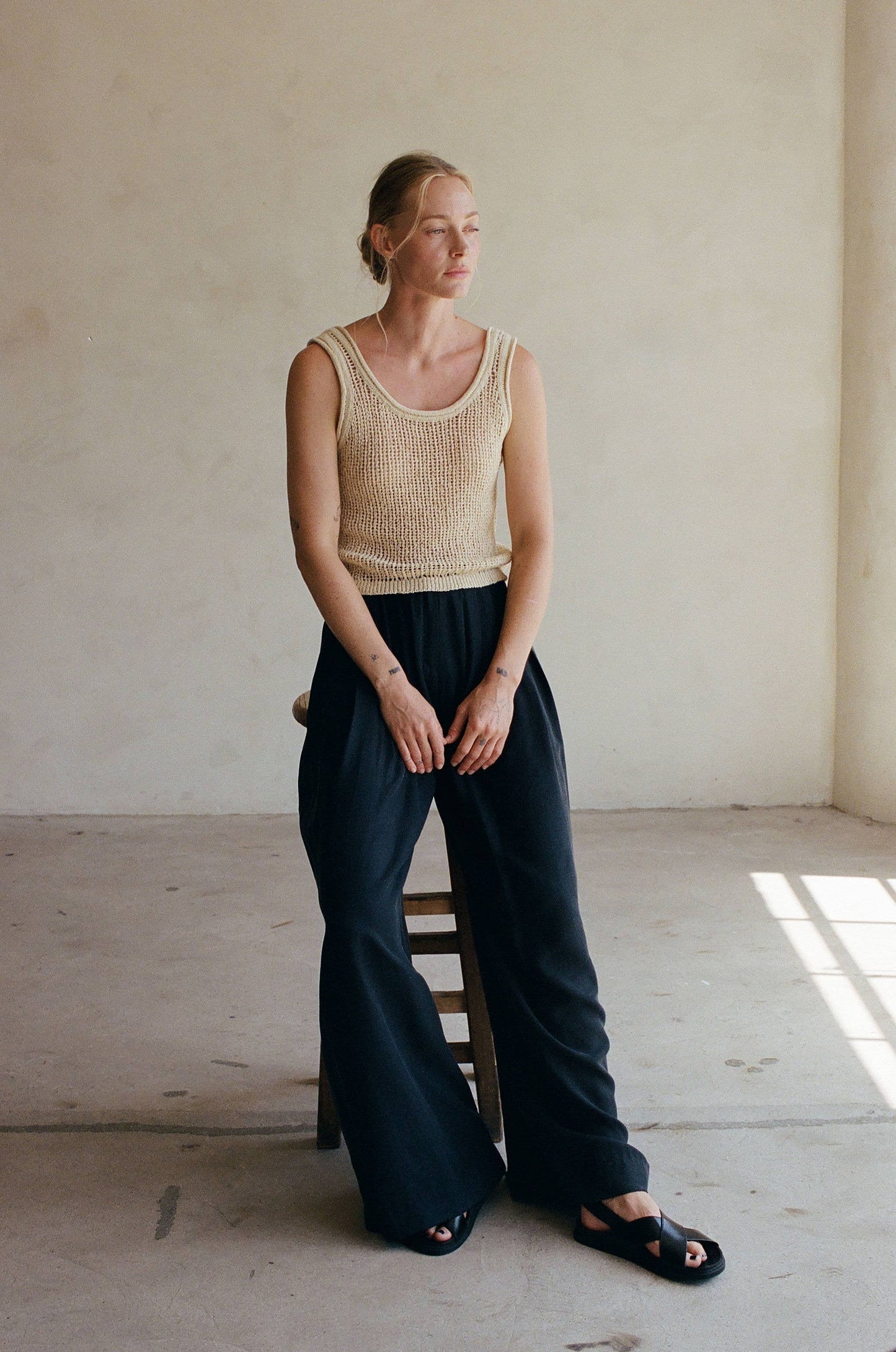 AW1032 | Knit Polyester Cotton Sweater Ribbed Tank: Natural