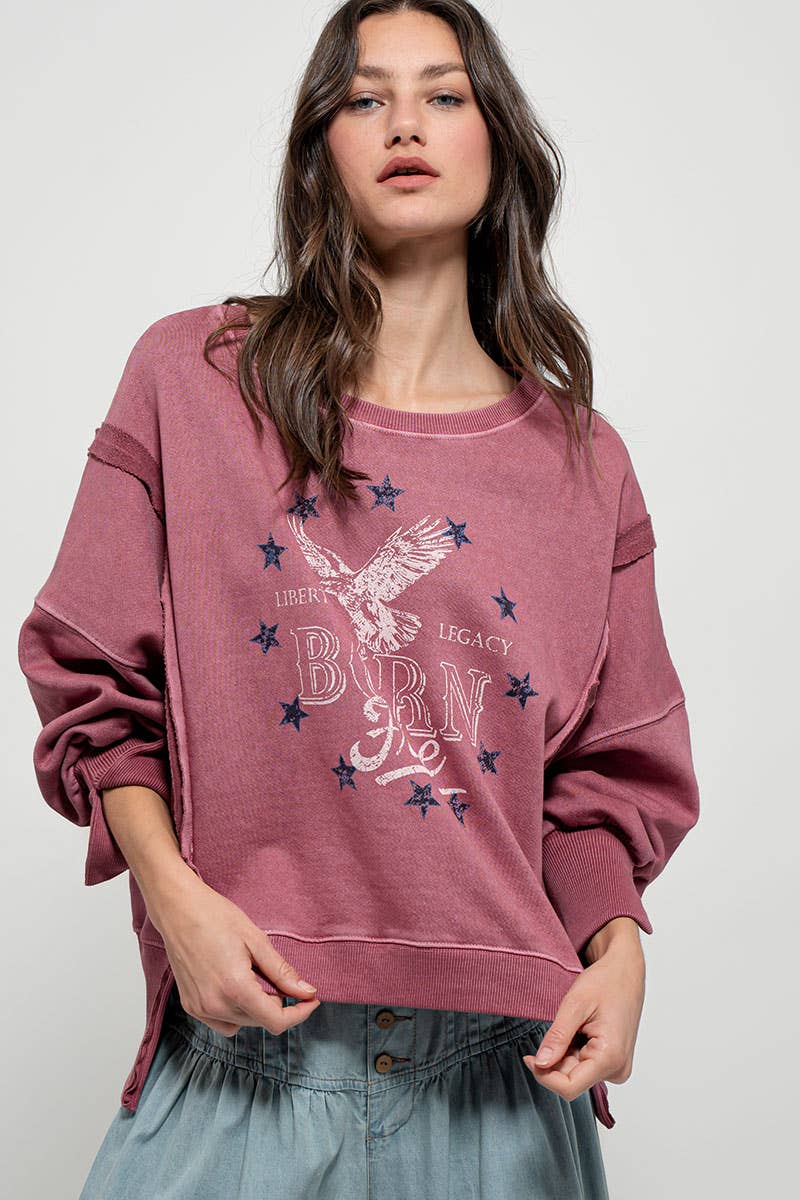 Born Free Eagle Stars Western Oversized Crewneck Sweatshirt: MISTED YELLOW