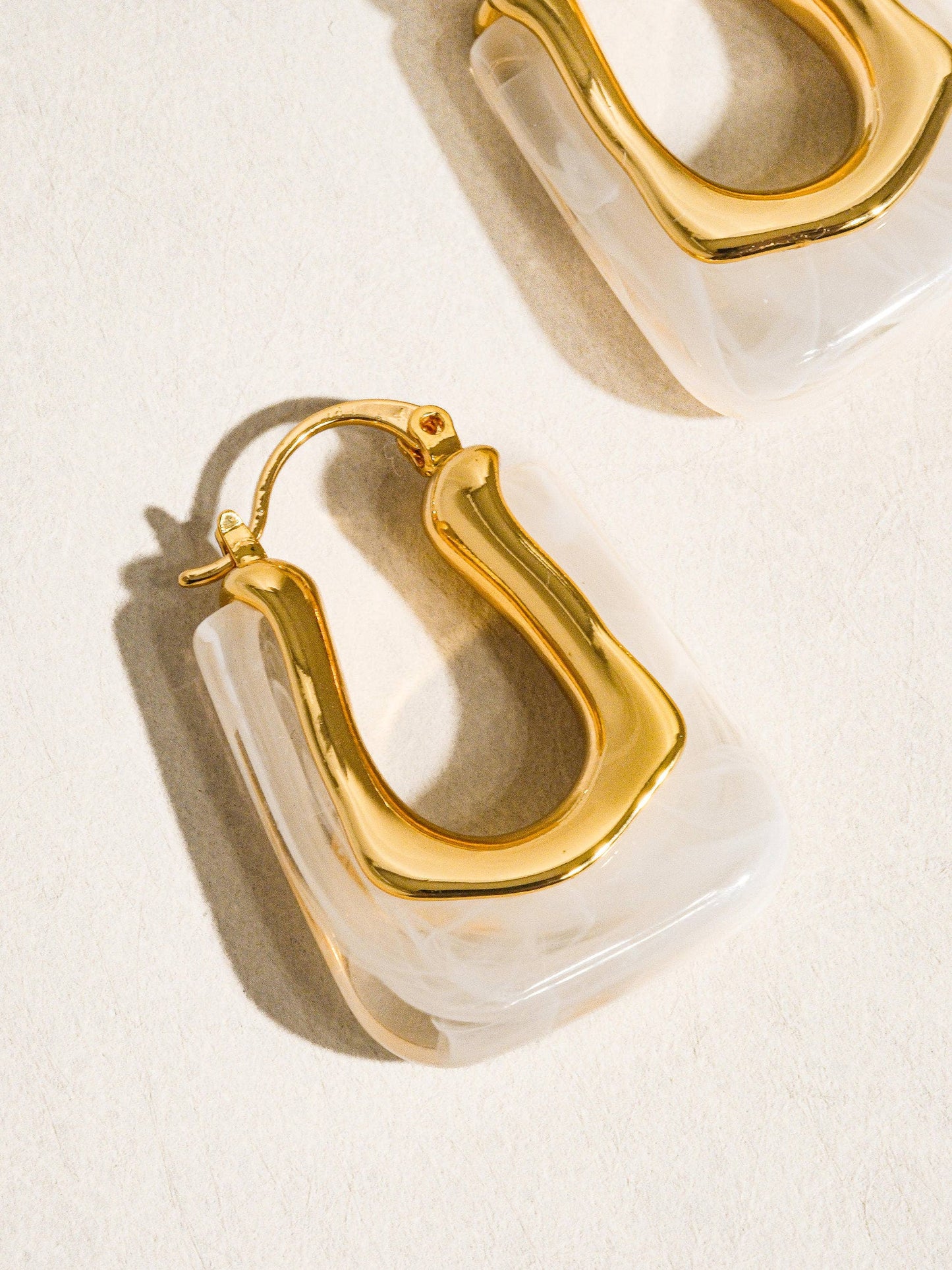 Flânerie by MAIQ - Talia 18K Gold U-Shaped Boho Hoop Earring: White