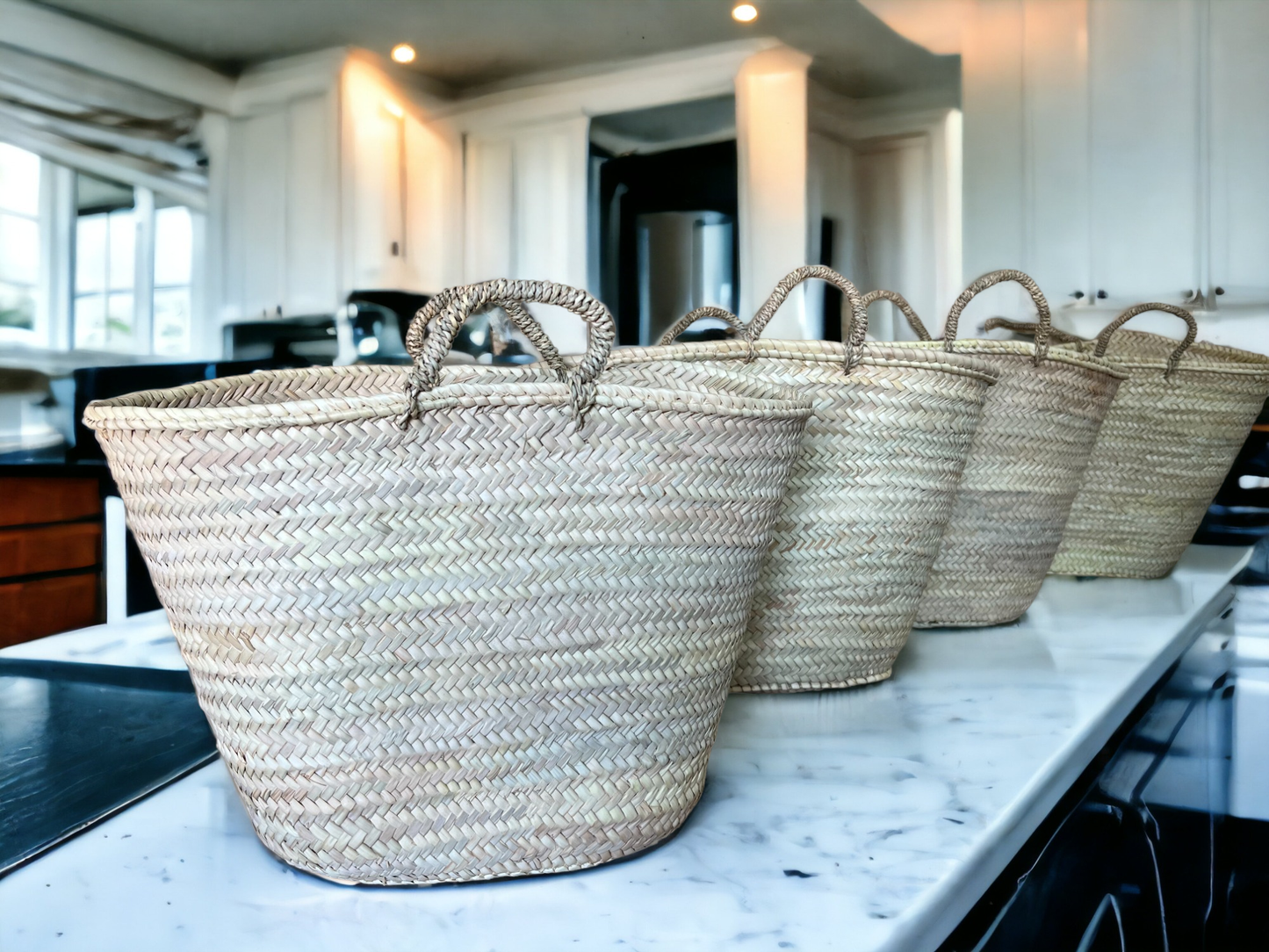 Melecraft - French basket, Straw tote bag, Grocery bag, woven bag: Medium / Empty