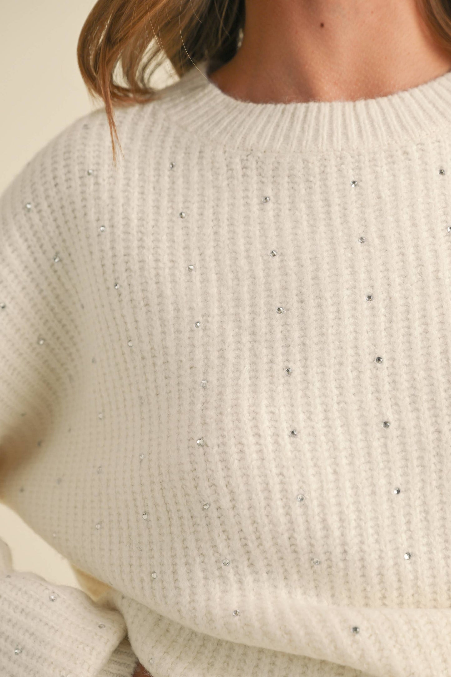 Klesis - IT4000 FUZZY SOFT RHINESTONE SWEATER KNIT TOP: Black / M