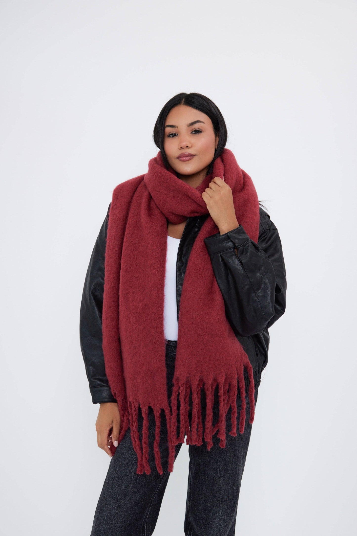 My Accessories London - Women's Oversized Soft Chunky Blanket Scarf in Burgundy Red: Cranberry Red