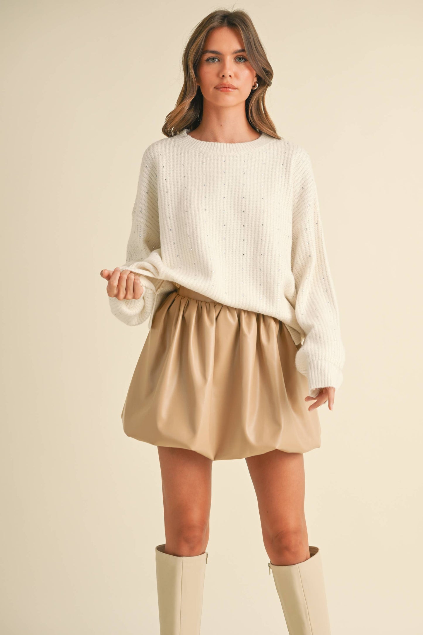 Klesis - IT4000 FUZZY SOFT RHINESTONE SWEATER KNIT TOP: Black / M