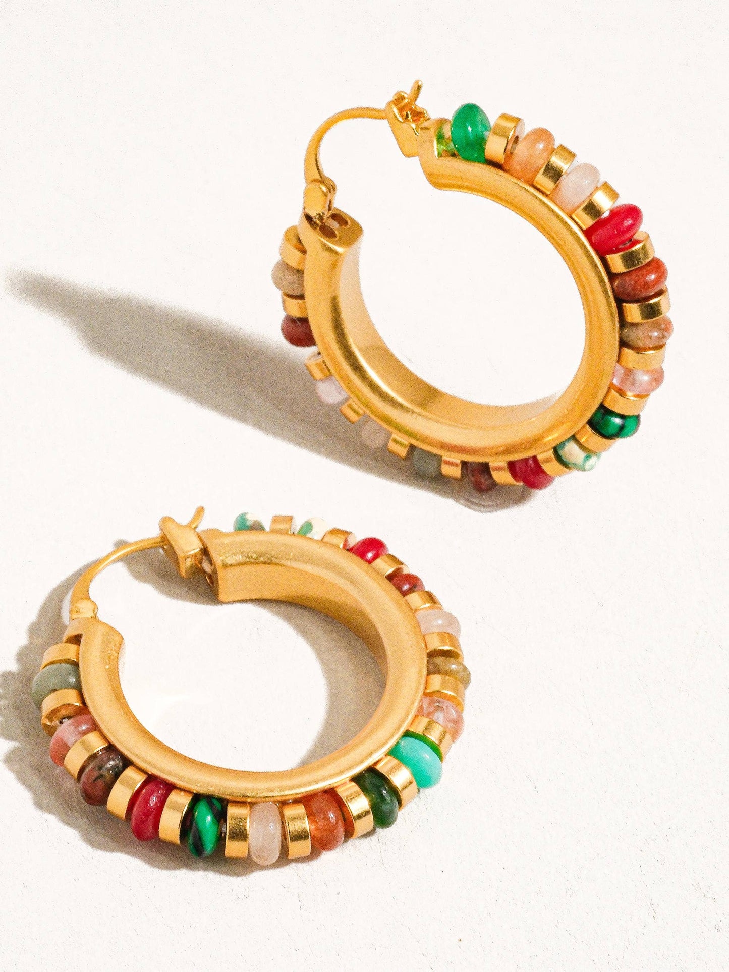 Flânerie by MAIQ - Capri 18K Gold Color Beaded Resort Hoop Earring: Multi-Colored