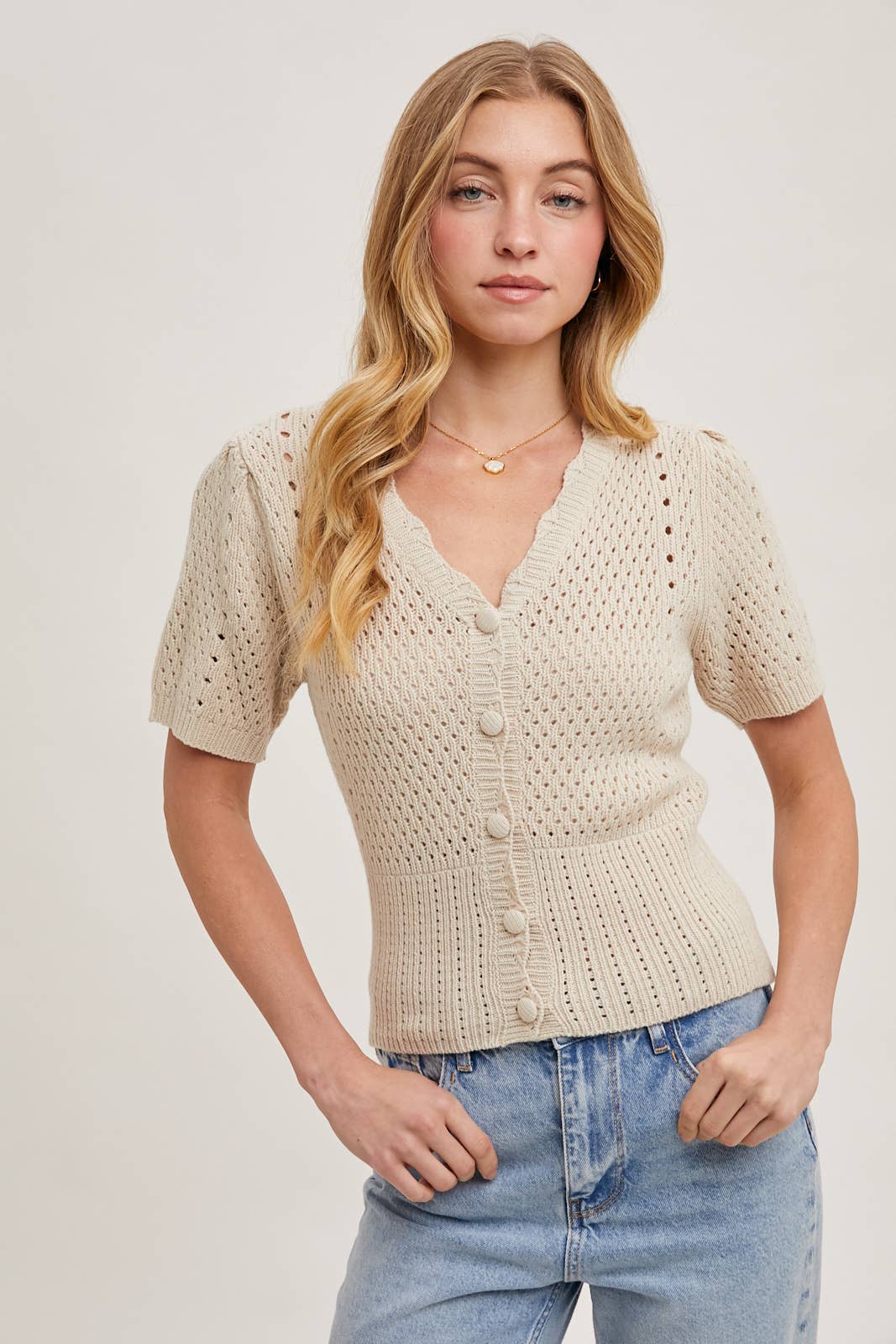 Bluivy - BUTTON DOWN SHORT SLEEVE KNIT CARDIGAN: KELLY GREEN