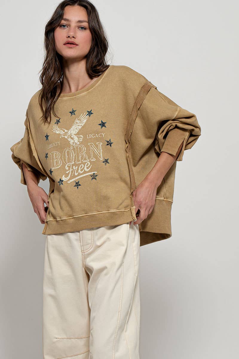 Born Free Eagle Stars Western Oversized Crewneck Sweatshirt: MISTED YELLOW