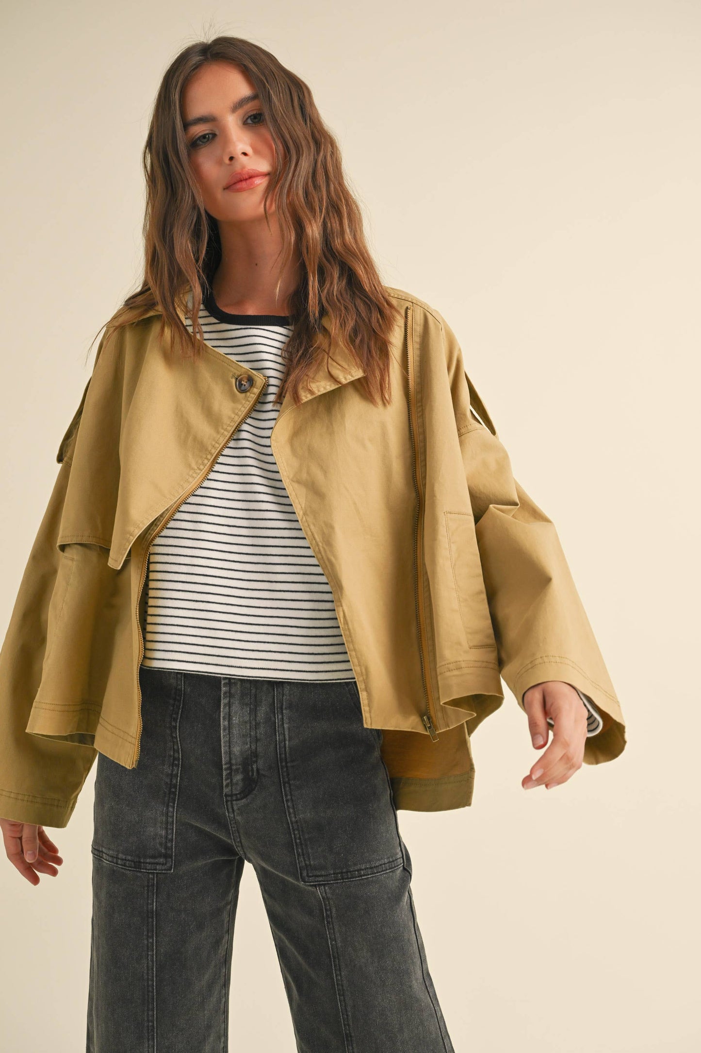 MIOU MUSE - J1617 SHORT TRENCH JACKET: CAMEL