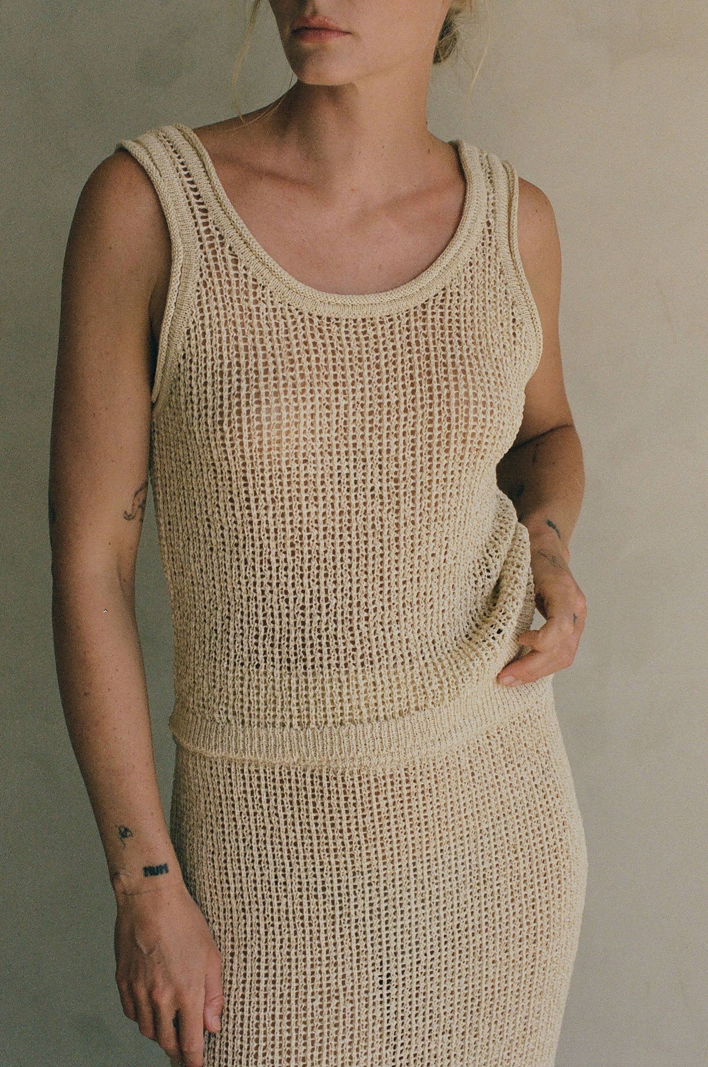 AW1032 | Knit Polyester Cotton Sweater Ribbed Tank: Natural