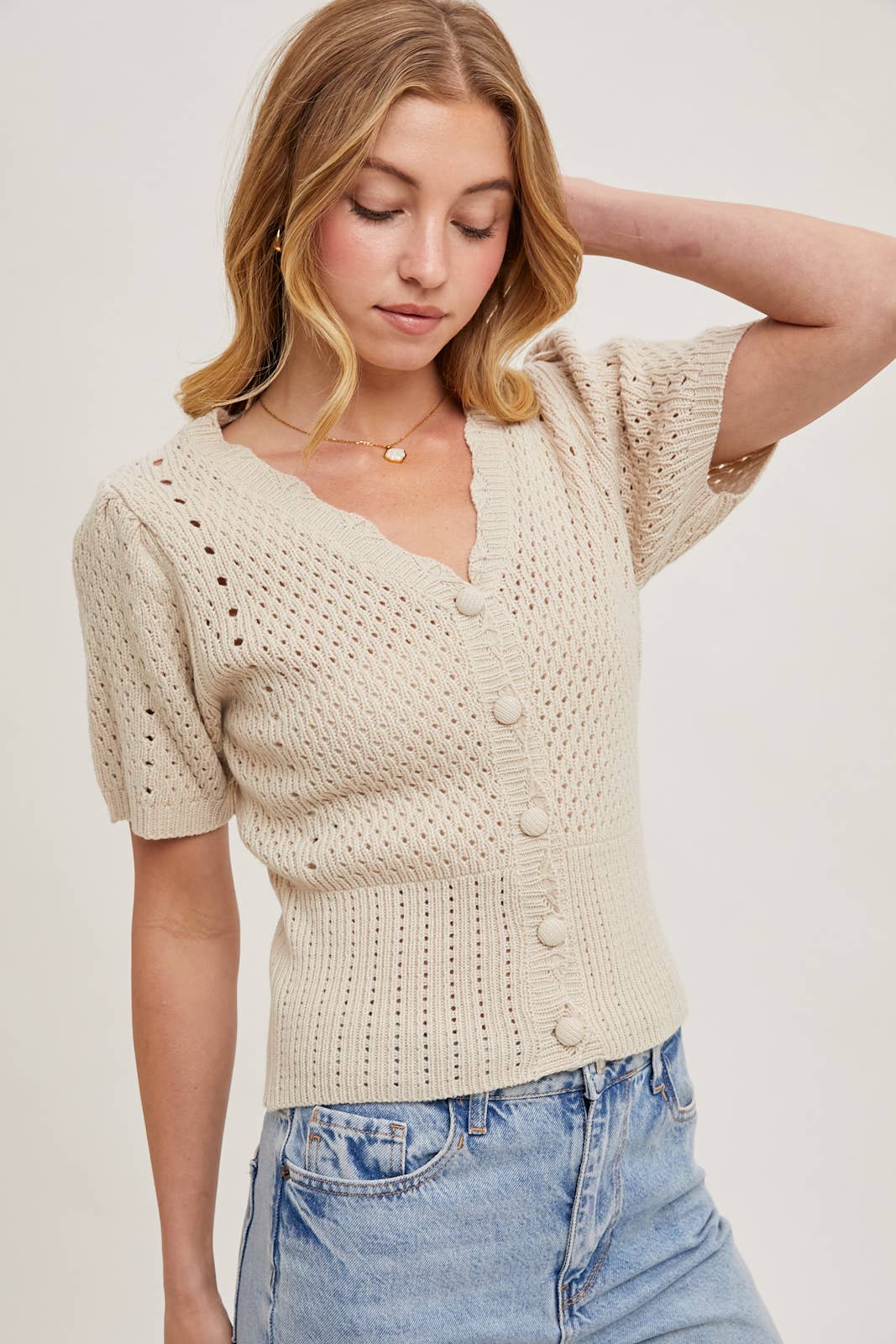 Bluivy - BUTTON DOWN SHORT SLEEVE KNIT CARDIGAN: KELLY GREEN