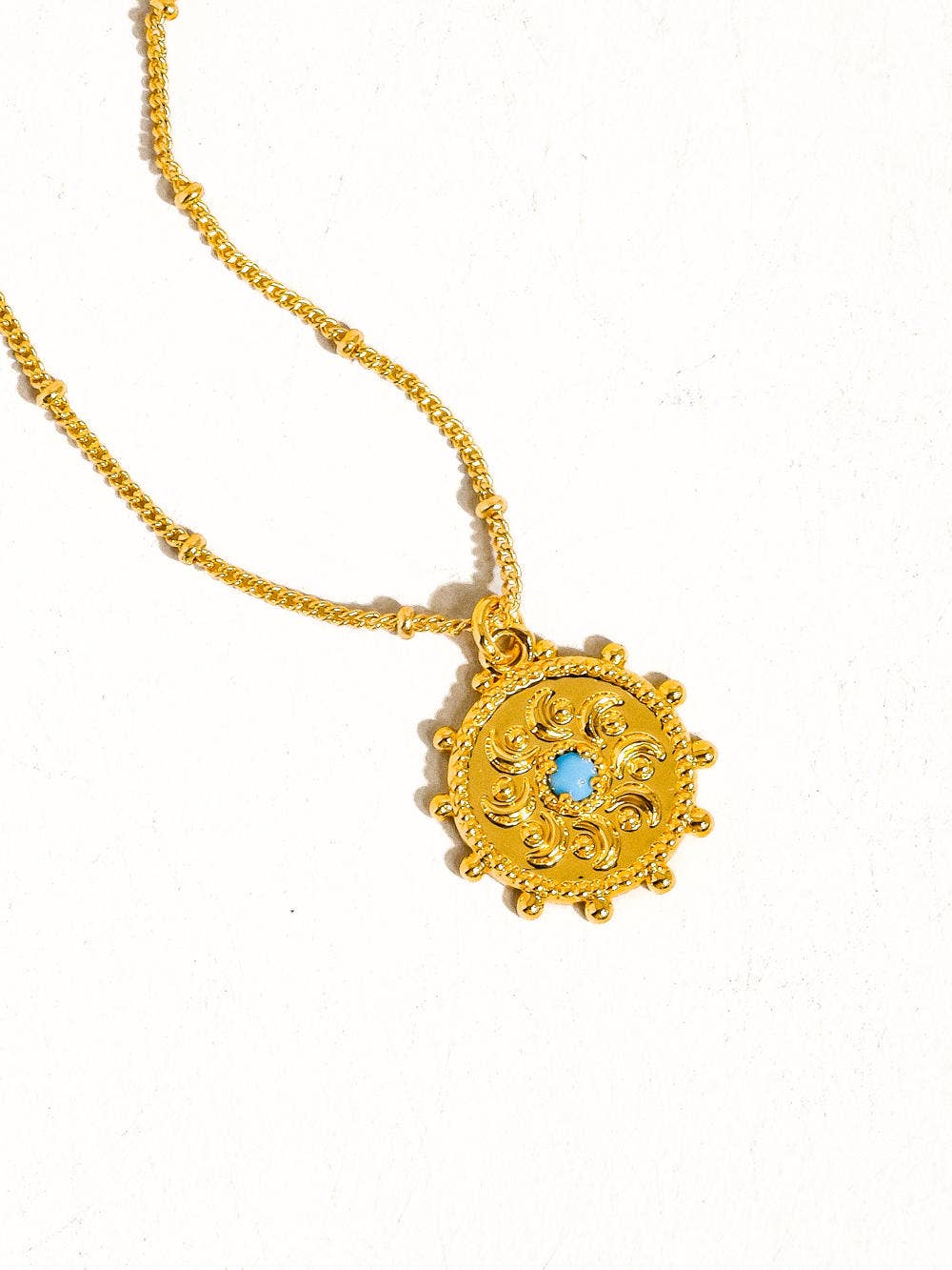 Flânerie by MAIQ - Stassie 18K Gold Turquoise Stone Sun Necklace: Yellow Gold