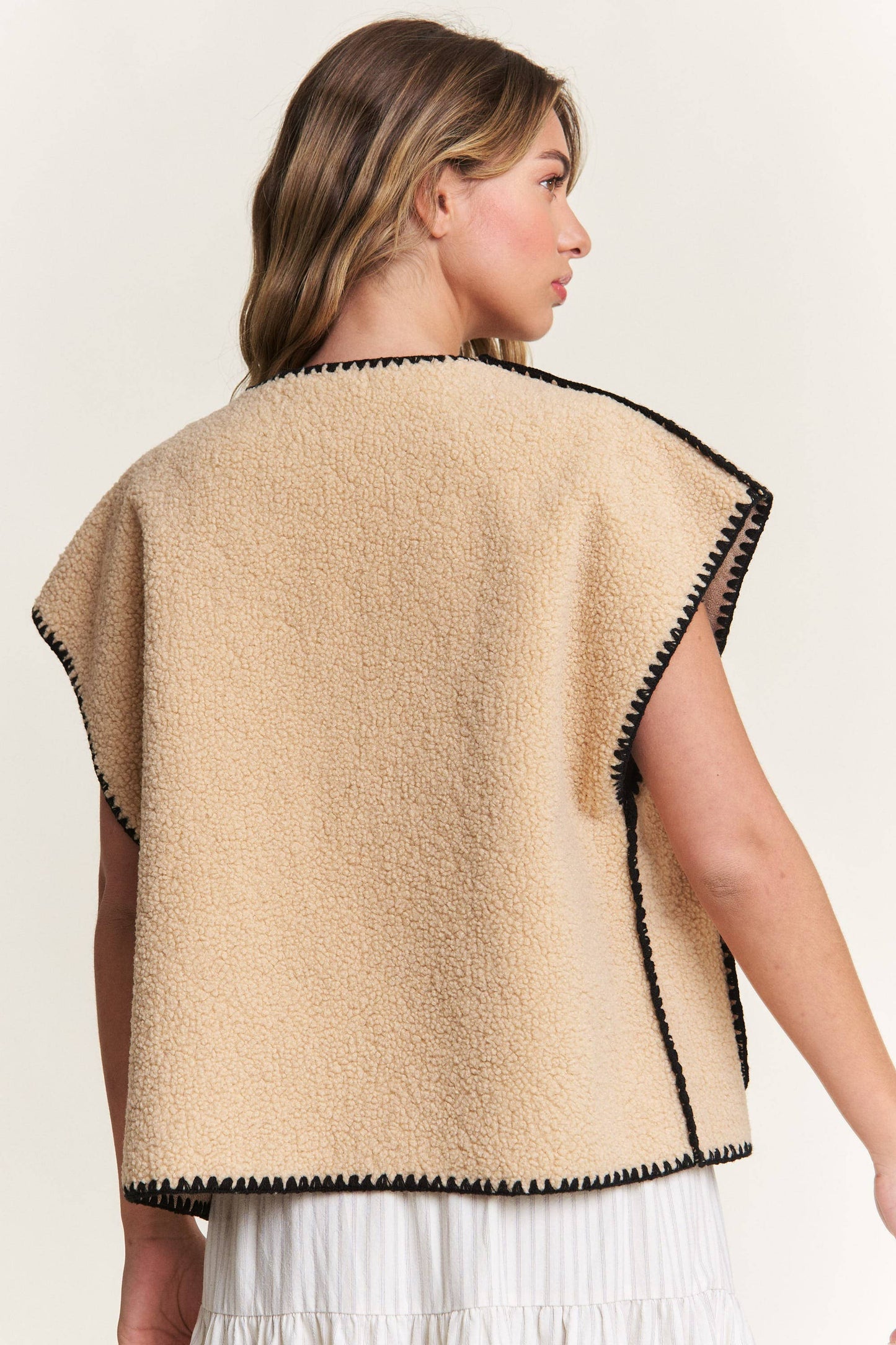 In the Beginning - Taupe Fuzzy Sherpa Vests Jacket: Taupe