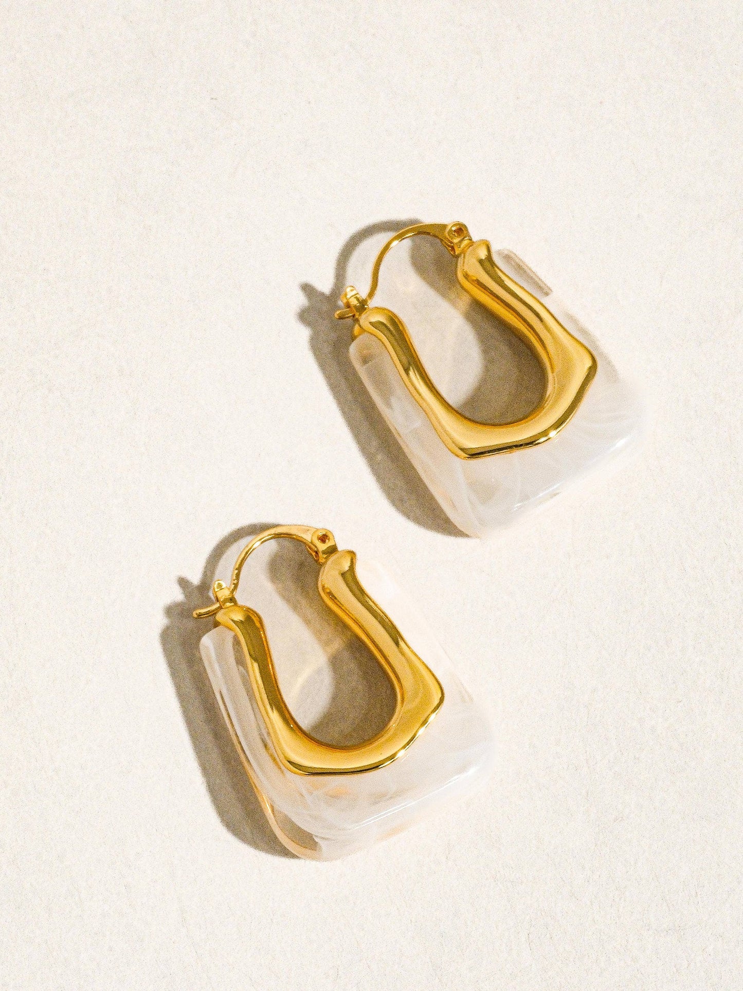 Flânerie by MAIQ - Talia 18K Gold U-Shaped Boho Hoop Earring: White