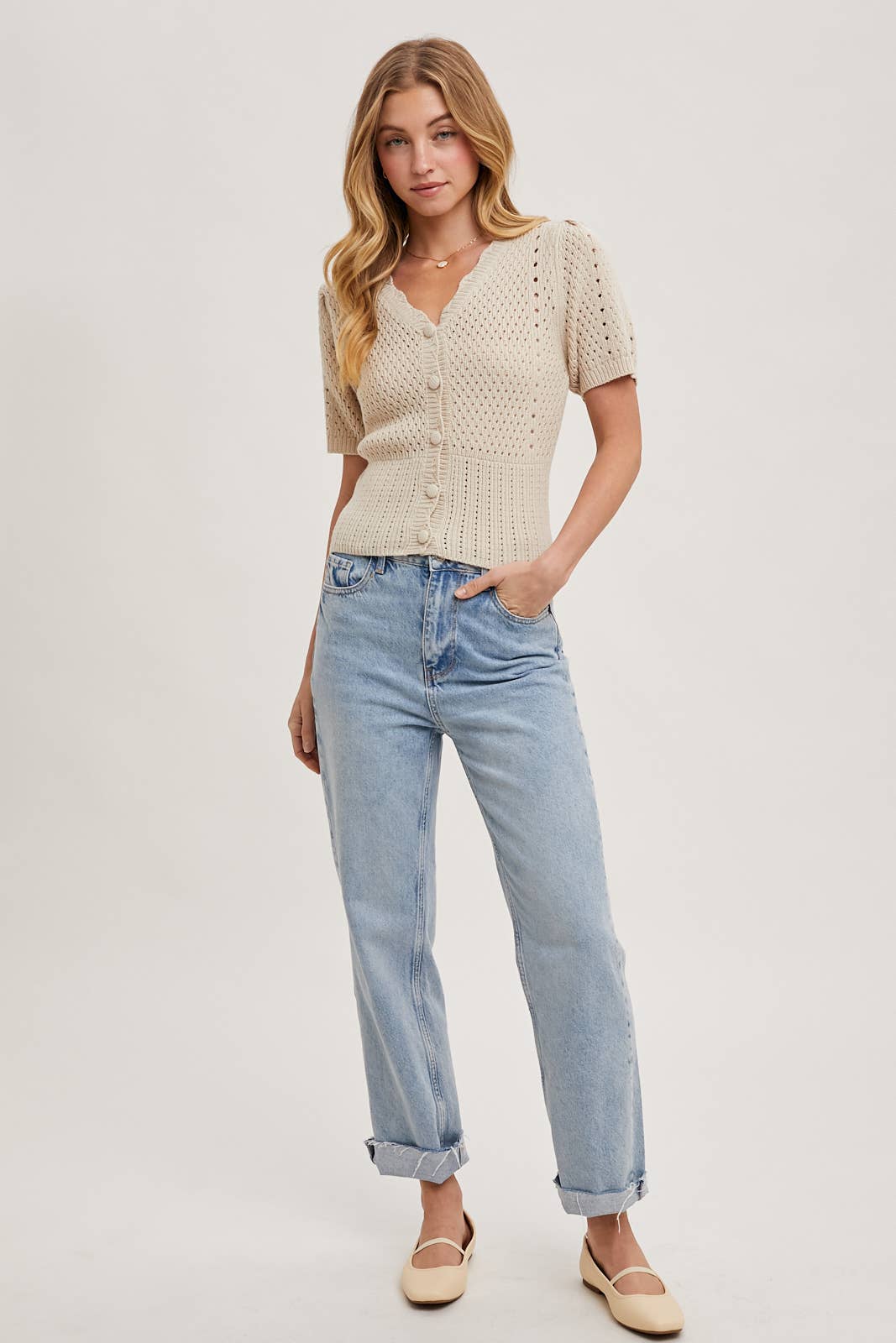 Bluivy - BUTTON DOWN SHORT SLEEVE KNIT CARDIGAN: KELLY GREEN