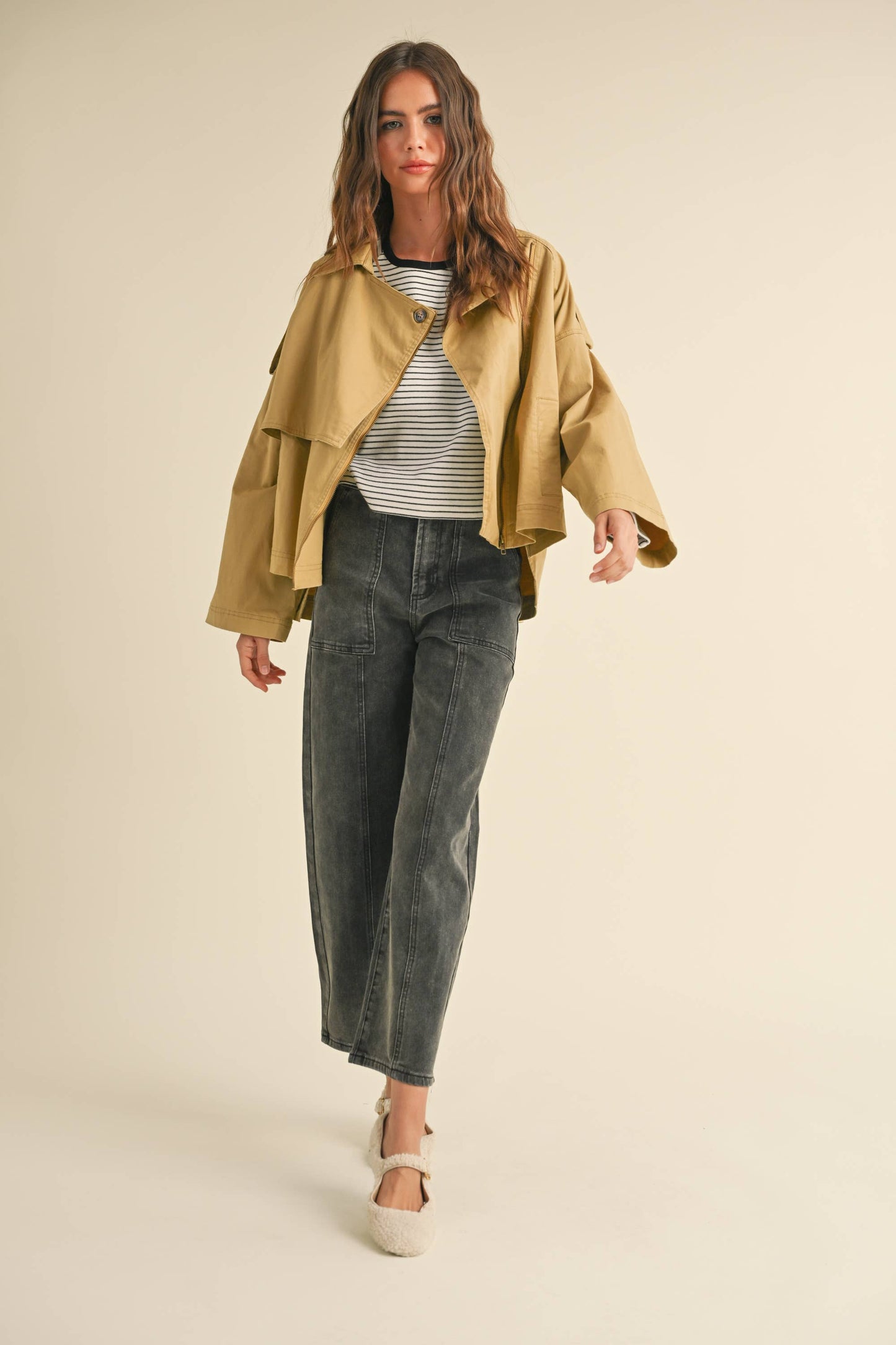 MIOU MUSE - J1617 SHORT TRENCH JACKET: CAMEL
