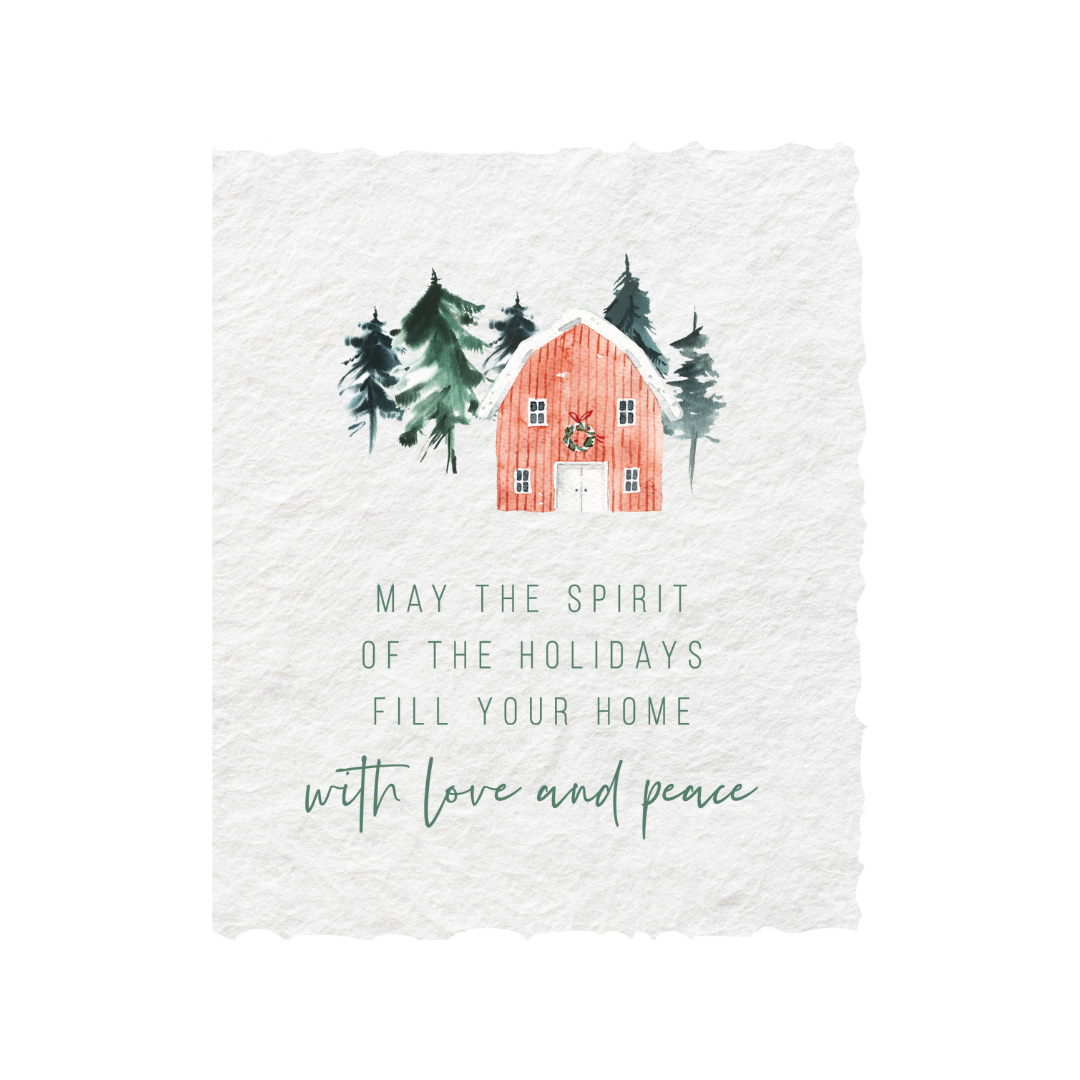 Paper Baristas - With Love + Peace | Farm Christmas Greeting Card: Folded A2 Greeting Card. Blank Inside.