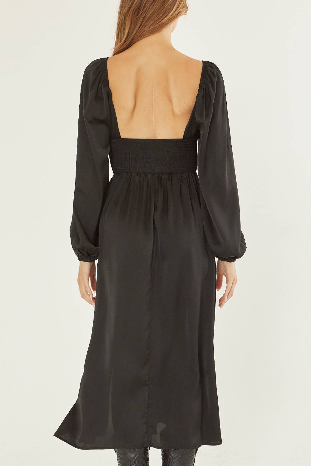 Crescent - CD8131 - Nubia Satin Midi Dress: BLACK