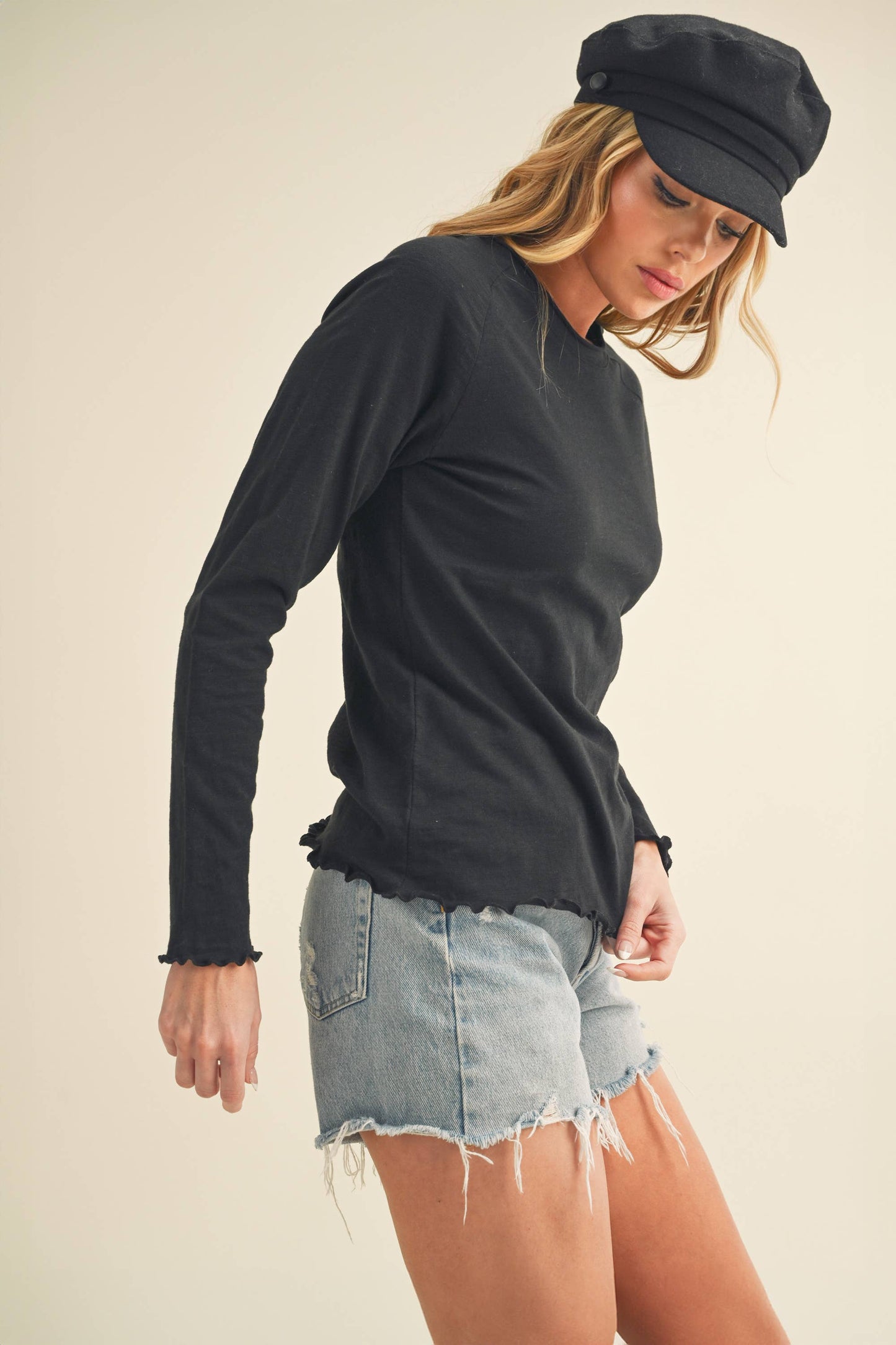 AEMI + CO - 8288DN Gwen Baby Long Sleeve Top: Black / Contemporary
