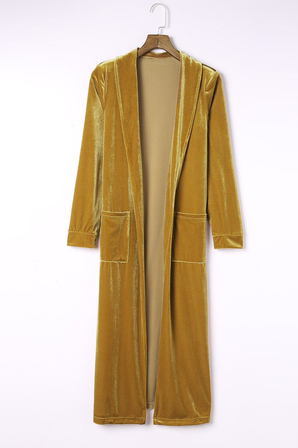 Velvet Open Front Pocketed Long Duster