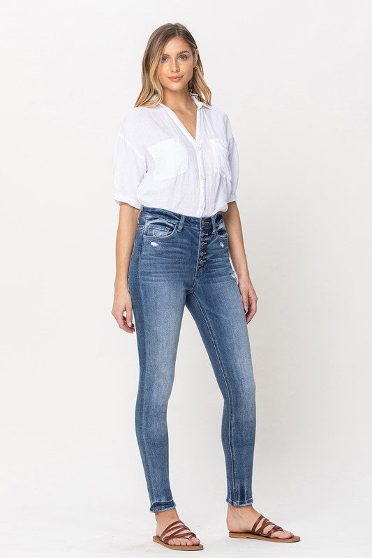HIGH RISE BUTTON UP ANKLE SKINNY