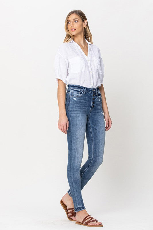 HIGH RISE BUTTON UP ANKLE SKINNY