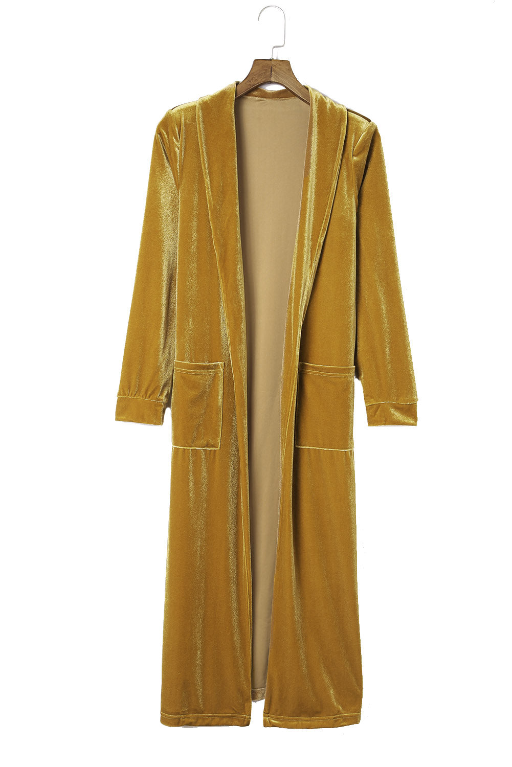 Velvet Open Front Pocketed Long Duster