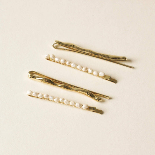 nar'sha - Freshwater Pearl Beaded Metal Hair Bobby Pins | Set of 4