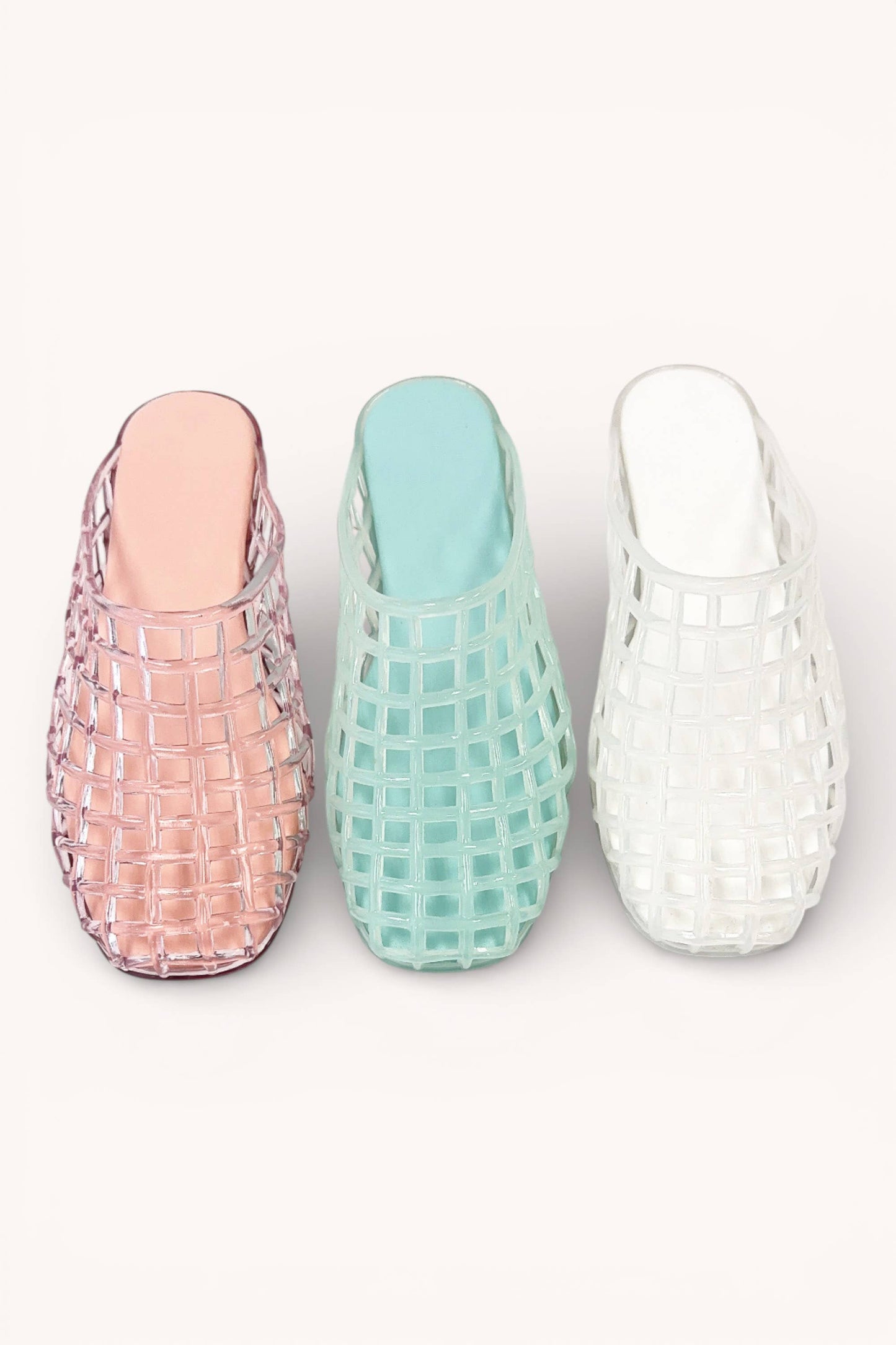 MODERN LATTICE WOVEN MESH SOFT PVC JELLY MULE FLATS: MINT