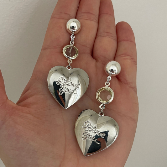 The Sage Vintage - Silver ILY Locket Earrings