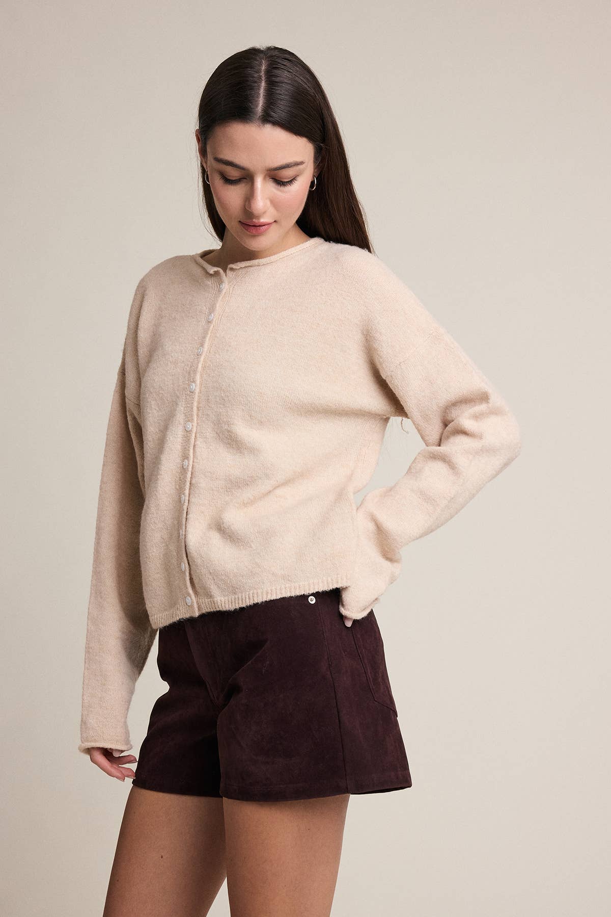 RAISONNEL - Soft Touch Button Front Cardigan - RSW1232: BEIGE
