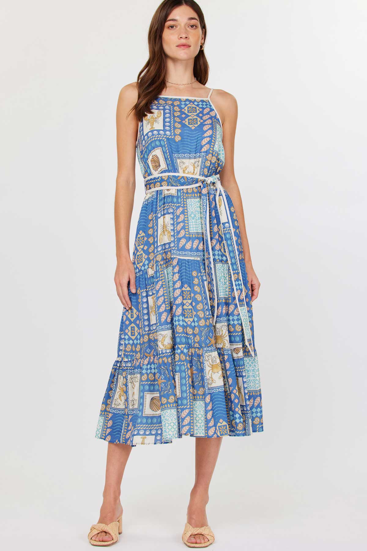 Coastal Patchwork Midi Dress: SEA MLT