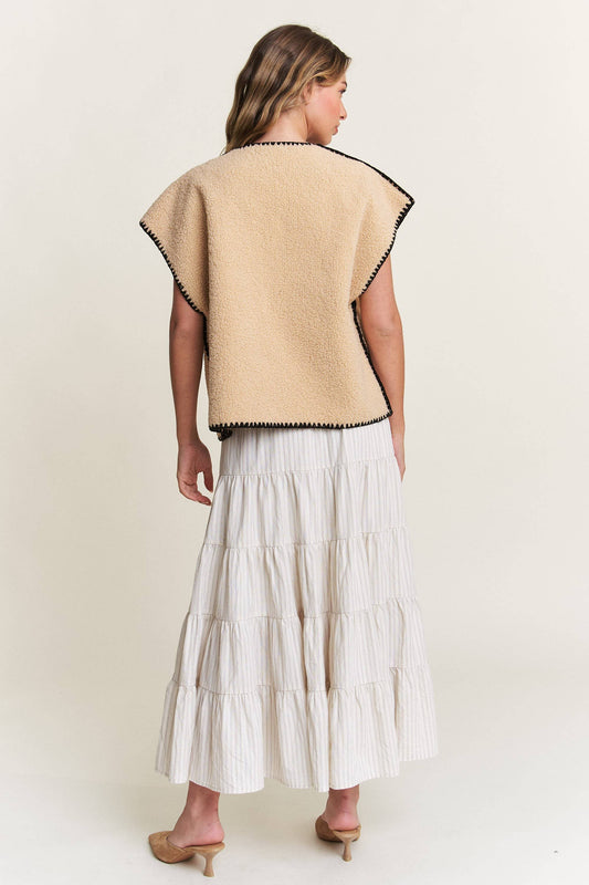 In the Beginning - Taupe Fuzzy Sherpa Vests Jacket: Taupe