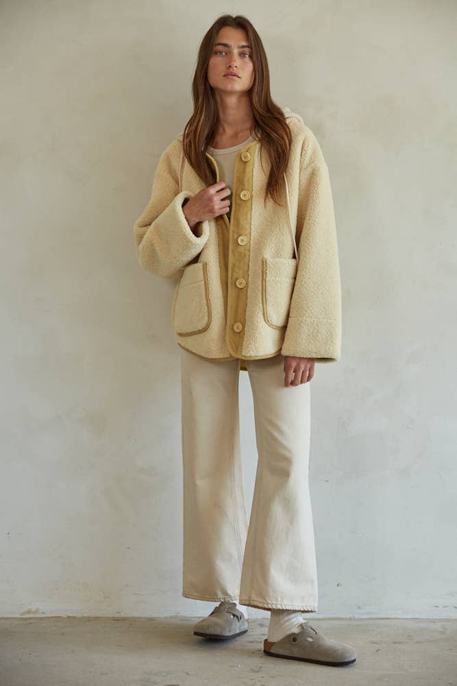 Fleece Lined Corduroy Button Down Long Sleeve Jacket: Dusty Mustard