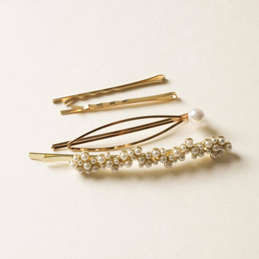nar'sha - Pearl & Metal Hair Bobby Pins | Set of 4