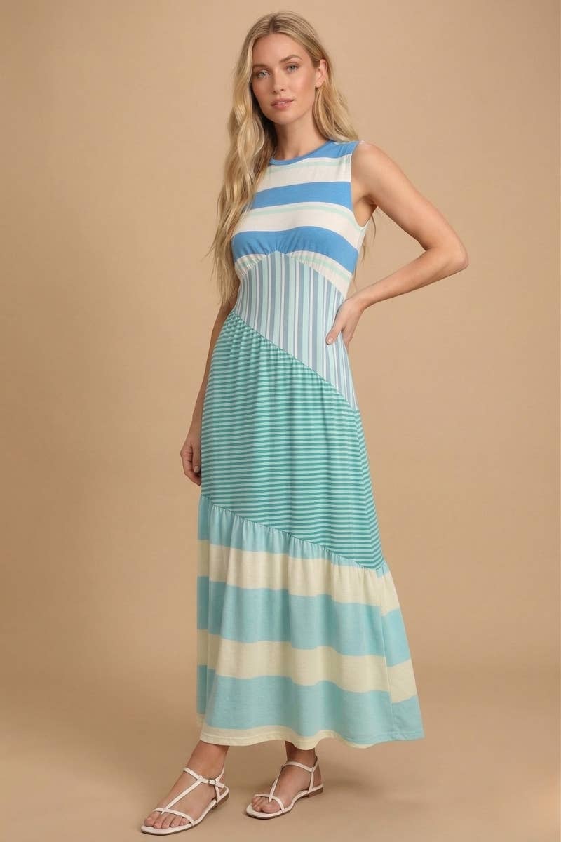 Mixed Stripe Maxi Dress: Sky Blue Multi