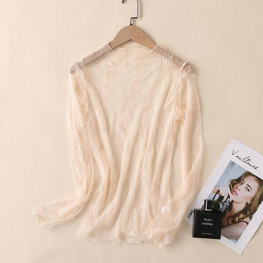 Miss Sparkling - Long sleeve mesh top: cream/gray/black